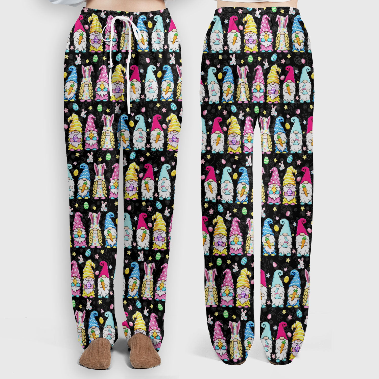 Colorful Easter Gnome Bunny Eggs Pattern Scrub Set, Women's Scrub Sets
