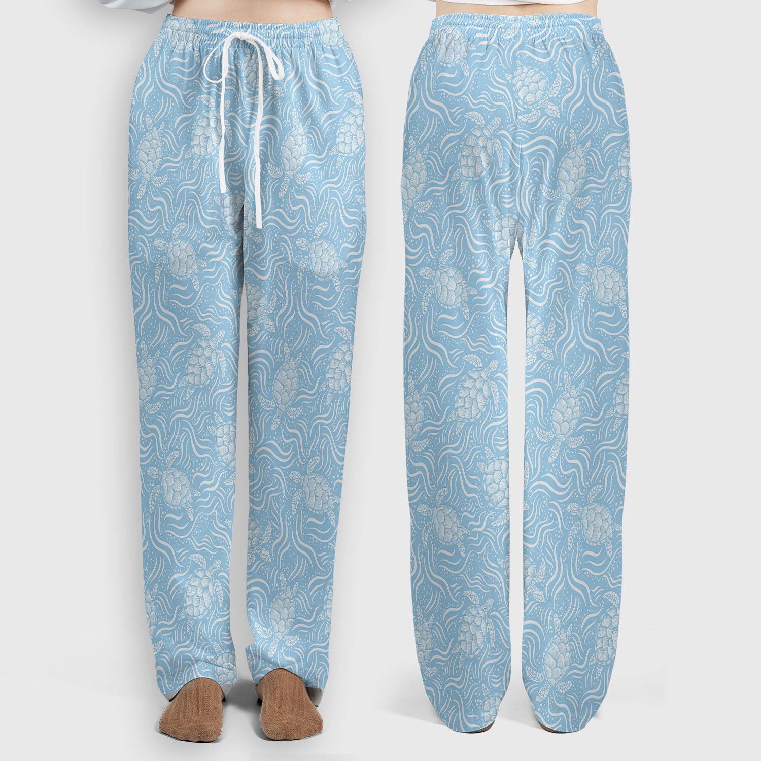 Cute Ocean Sea Turtle Waves Pattern Scrub Set, Scrub Pants and V Neck Top