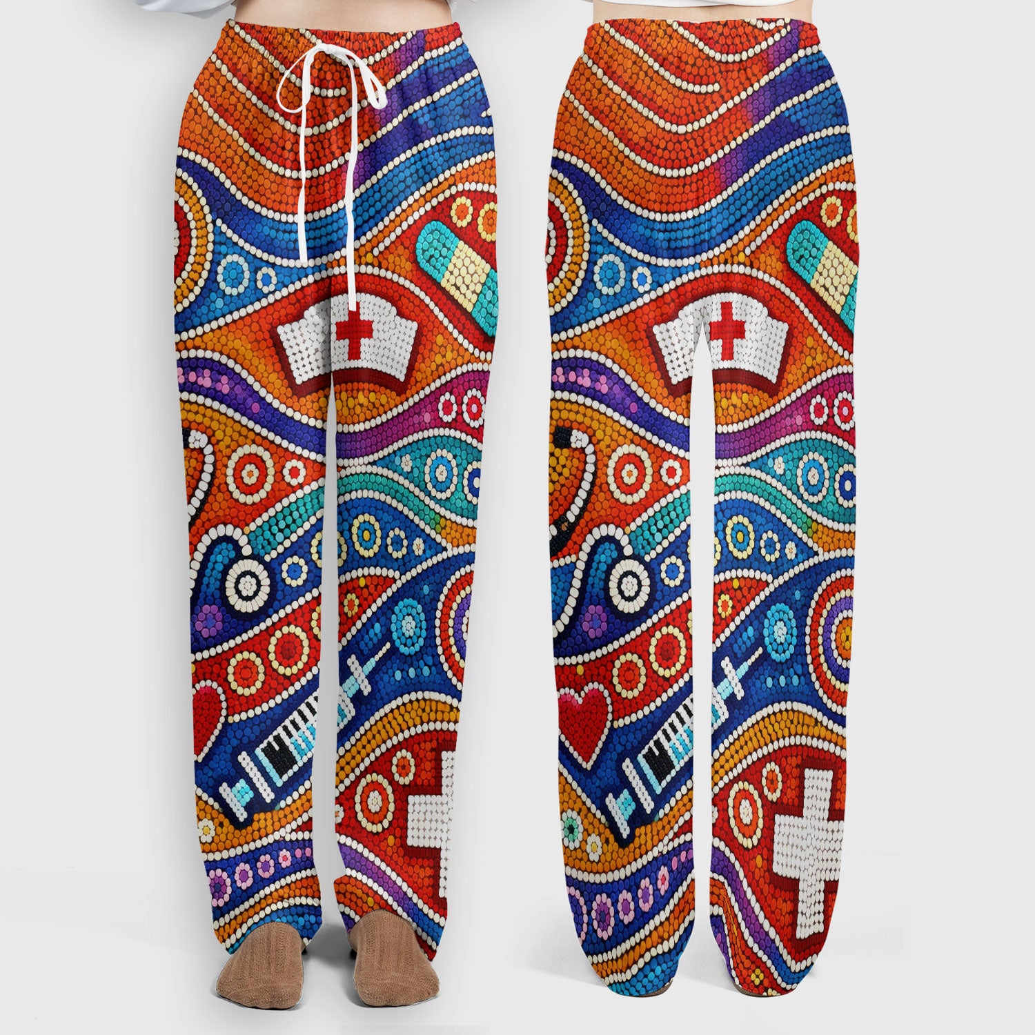 Aboriginal Dot Art Nurse Scrub Set, Artistic Medical Pattern Shirt, Breathable Fabrics Nursing Uniform