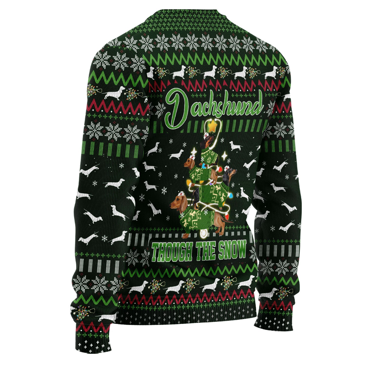 Dachshund Through The Snow Christmas Ugly Sweater - Funny Sausage Dog Xmas Tree Nurse Shirt - Cute Holiday Medical Uniform