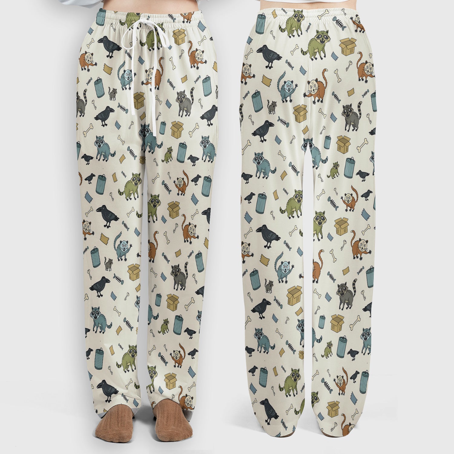 Funny Trash Raccoon Pattern Scrub Set, Scrub Pants and V Neck Top