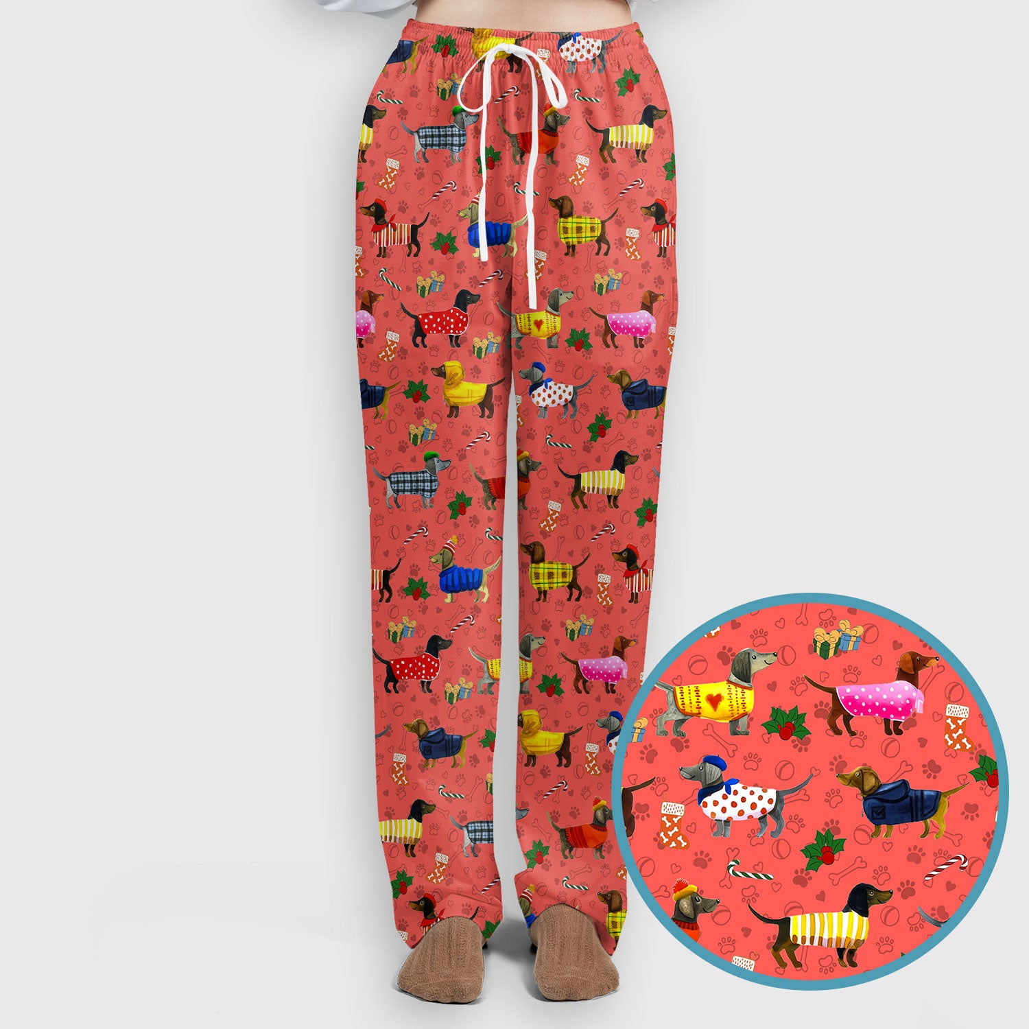 Dachshund Women Scrub Sets - Funny Wiener Dog Paw Prints Nurse Uniform - Comfortable Nursing Pants V Neck Shirt - Holiday Ugly Sweater