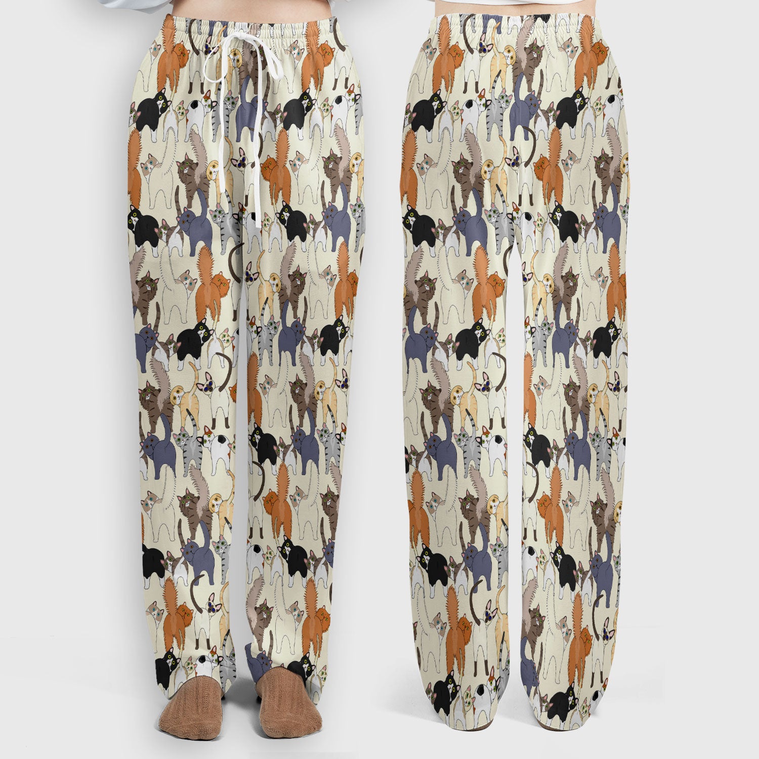 Whimsical Multicolor Cat Cartoon Pattern Scrub Set, Breathable Med Uniform