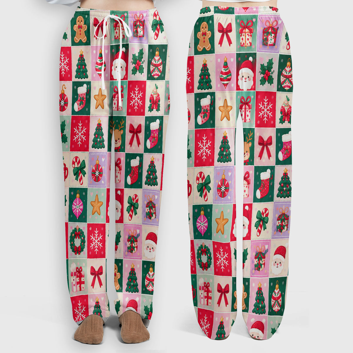 Cute Christmas Santa Patchwork Scrub Set, Scrub Pants and V Neck Top