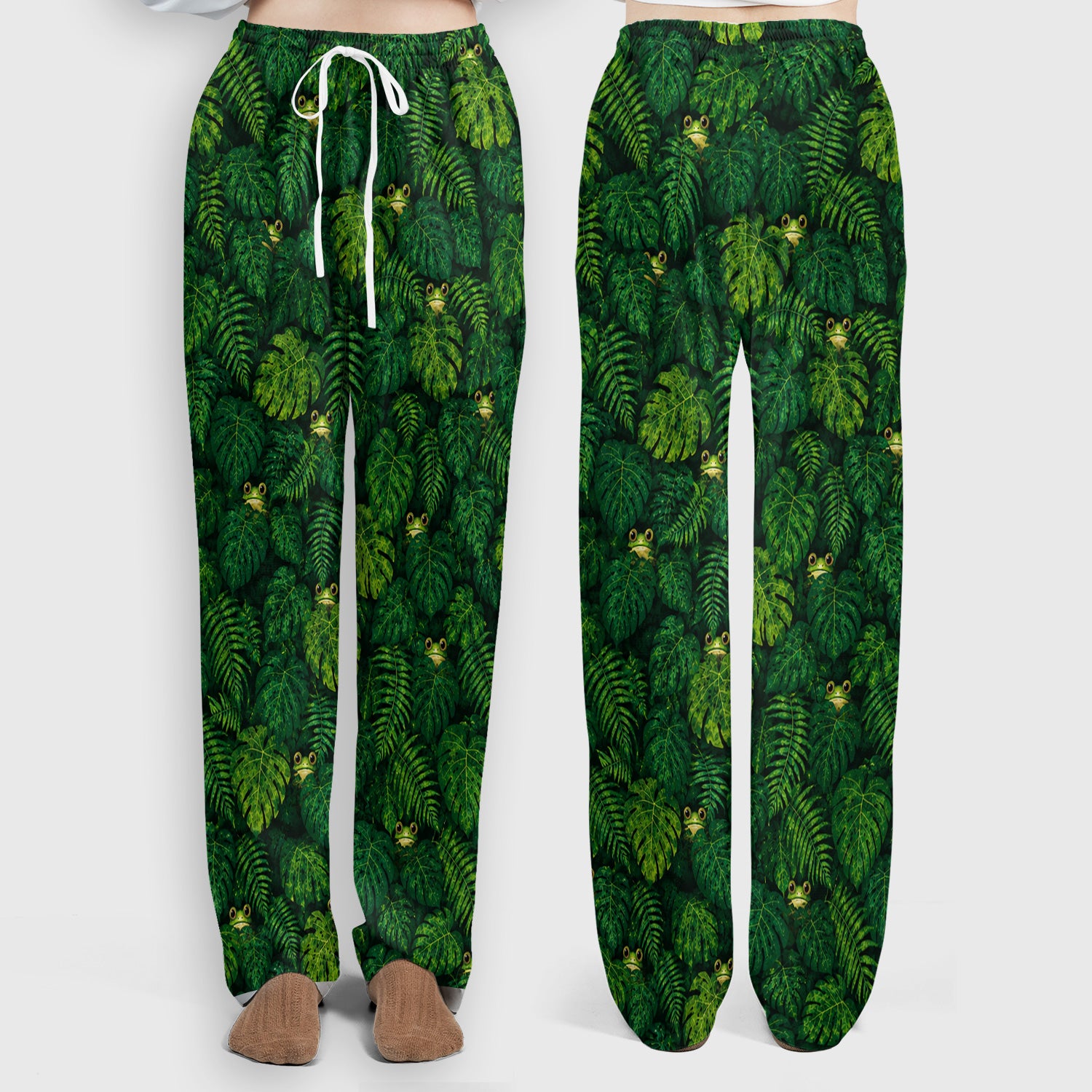 Cute Hidden Frog Jungle Pattern Scrub Set, Scrub Pants and V Neck Top
