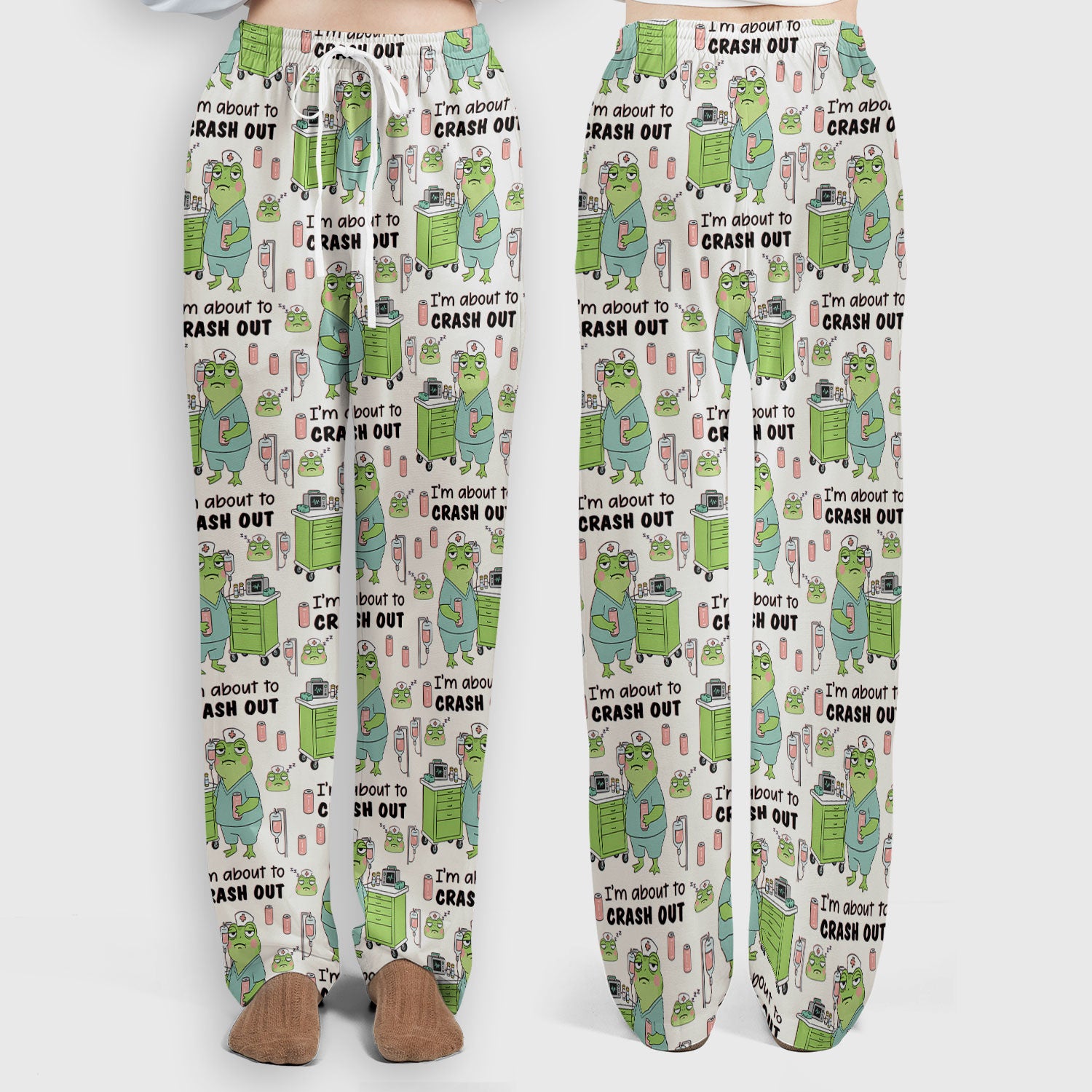 Funny Frog Pattern Nurse Scrub Set, I’m About to Crash Out Nurse Shirt, Breathable Fabrics Nursing Uniform