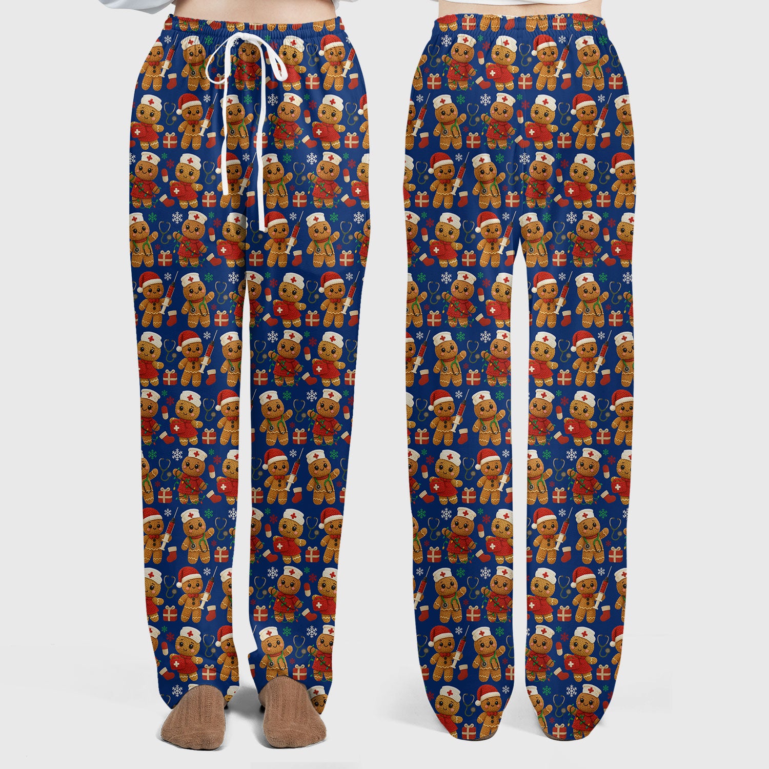 Cute Gingerbread Nurse Scrubs for Women - Christmas Pattern Scrub Top & Pants - Festive Holiday Scrubs with Charming Gingerbread Design