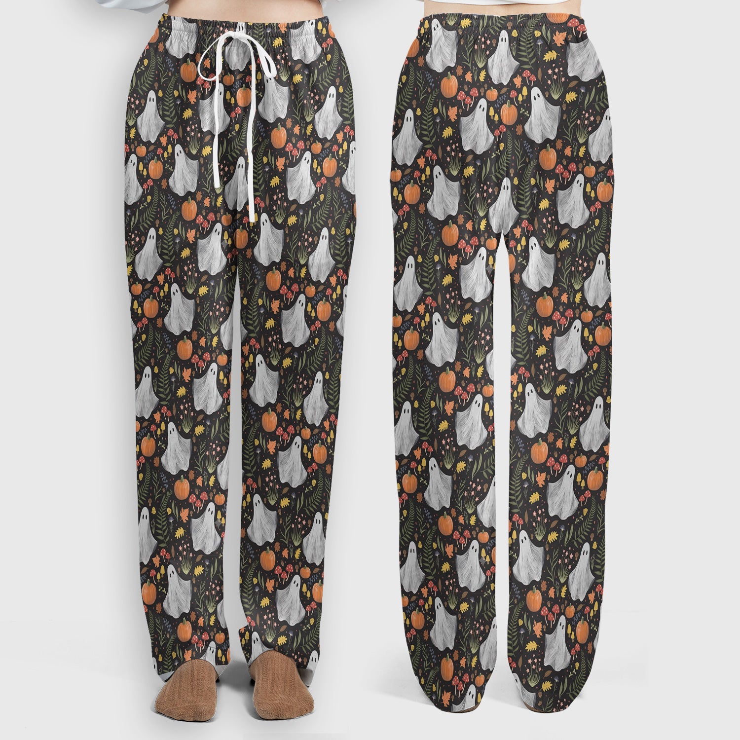 Pumpkin Woodland Pattern Scrub Set, Scrub Pants and V Neck Top