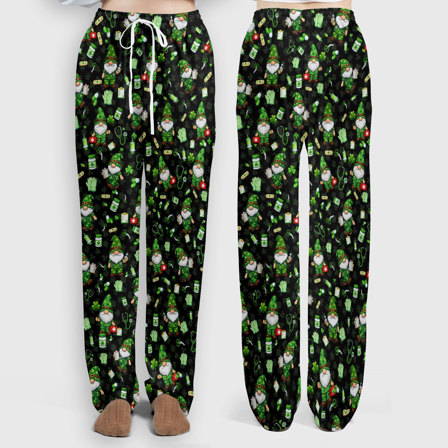 St. Patrick’s Day Nurse Gnome Scrub Set, Green Lucky Medical Pattern Nurse Shirt, Breathable Fabrics Nursing Uniform