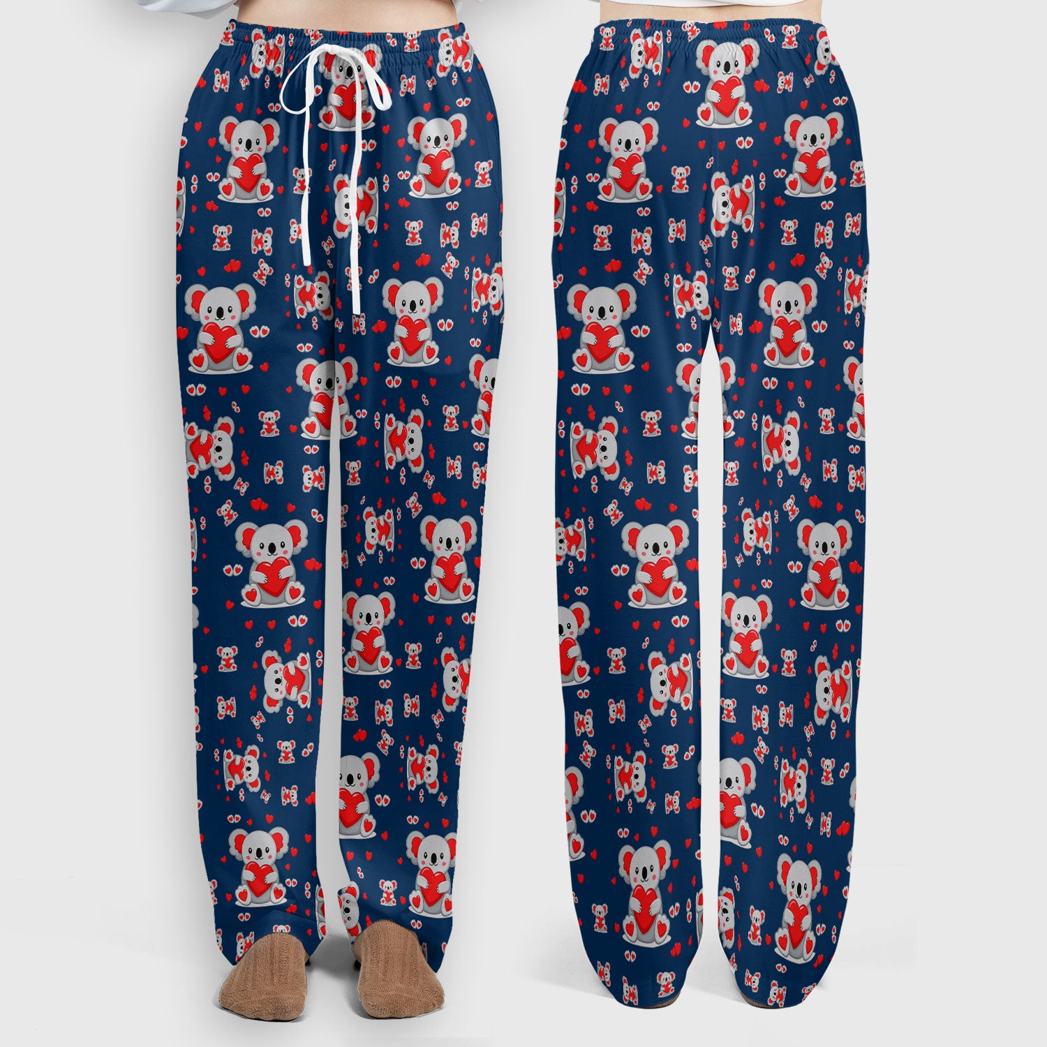 Valentine Cute Koala Heart Pattern Medical Outfit, Women's Scrub Sets