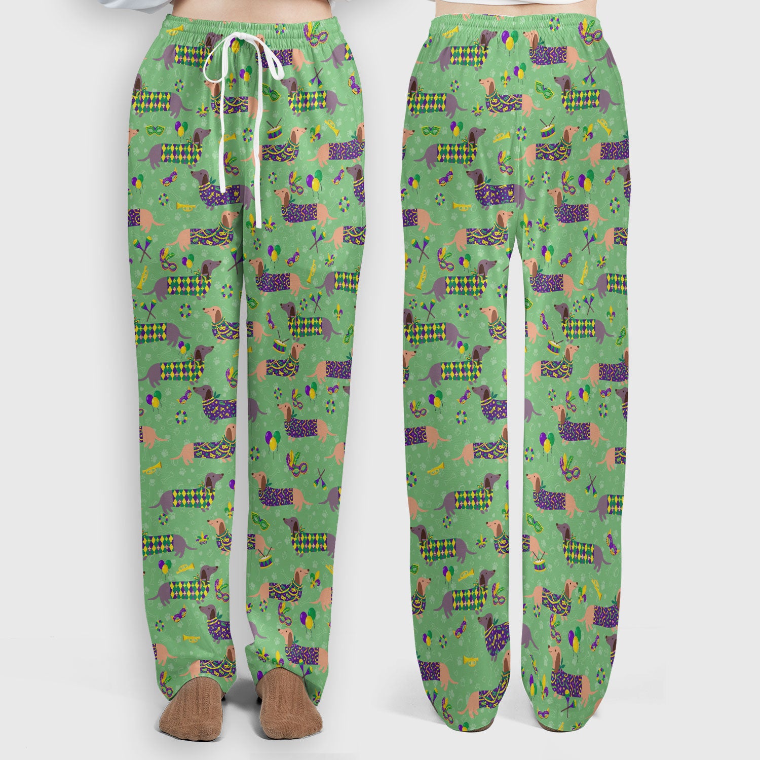 Mardi Gras Dachshund Nurse Scrub Set, Wiener Dog Holiday Pattern Nurses Shirt, Comfortable Uniform Scrubs For Nursing