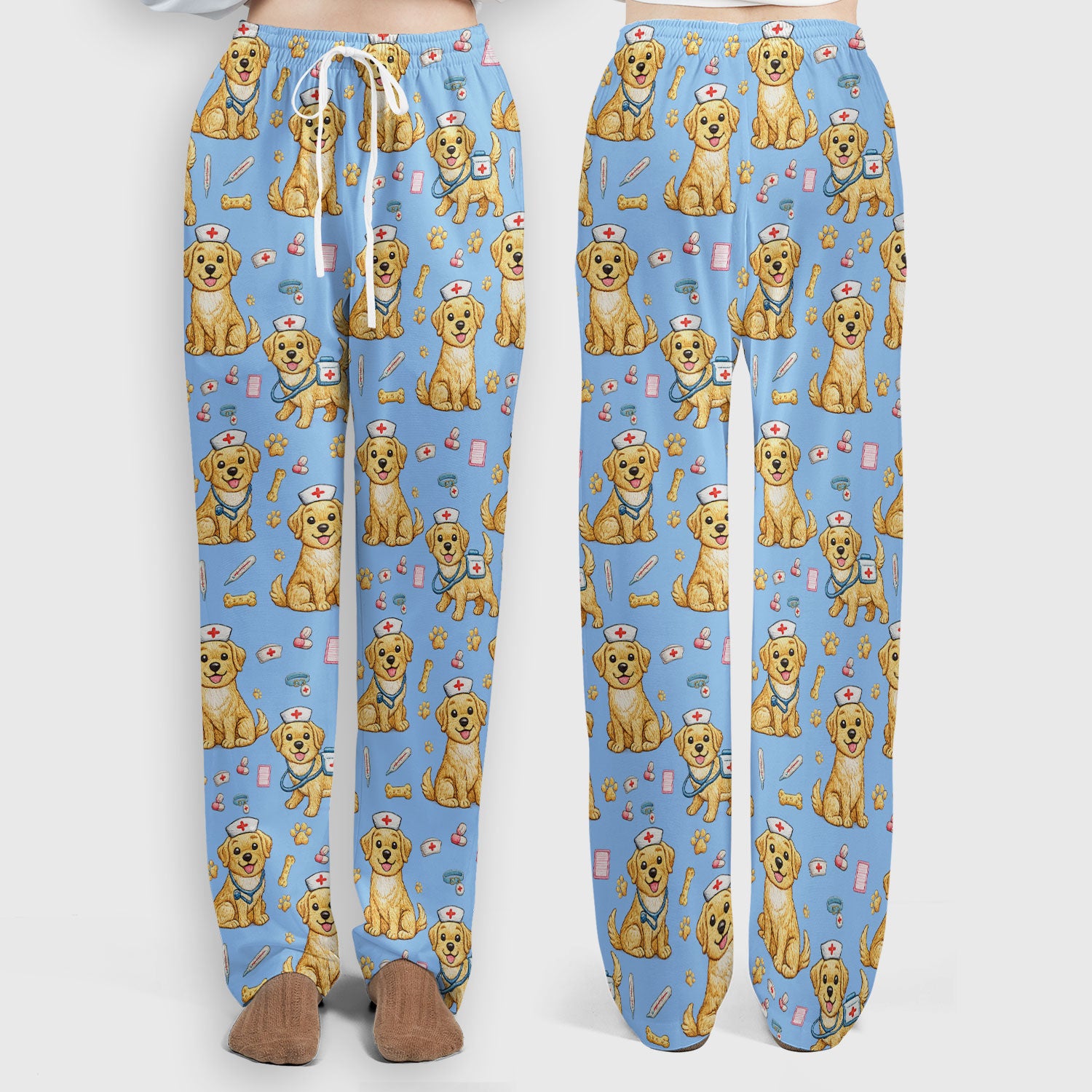 Cute Puppy Nurse Medical Print Women’s Scrub Set, Scrub Pants and V Neck Top