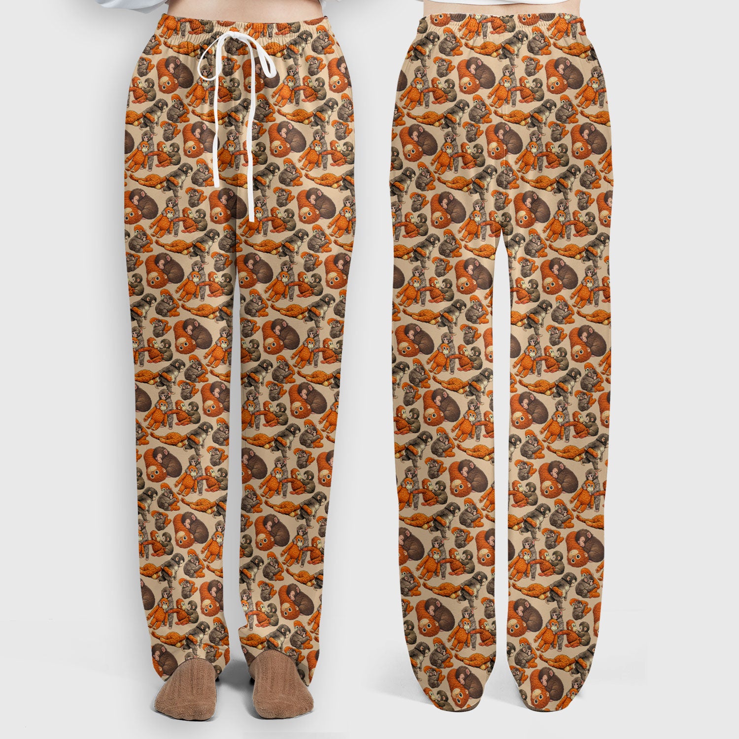 Funny Baby Monkeys With Cute Poses Pattern Scrubs Sets, Scrub Pants and V Neck Top