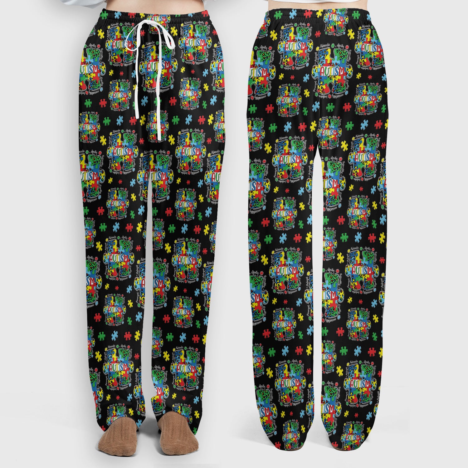 Autism Awareness Puzzle Pattern Scrub Set, Scrub Pants and V Neck Top