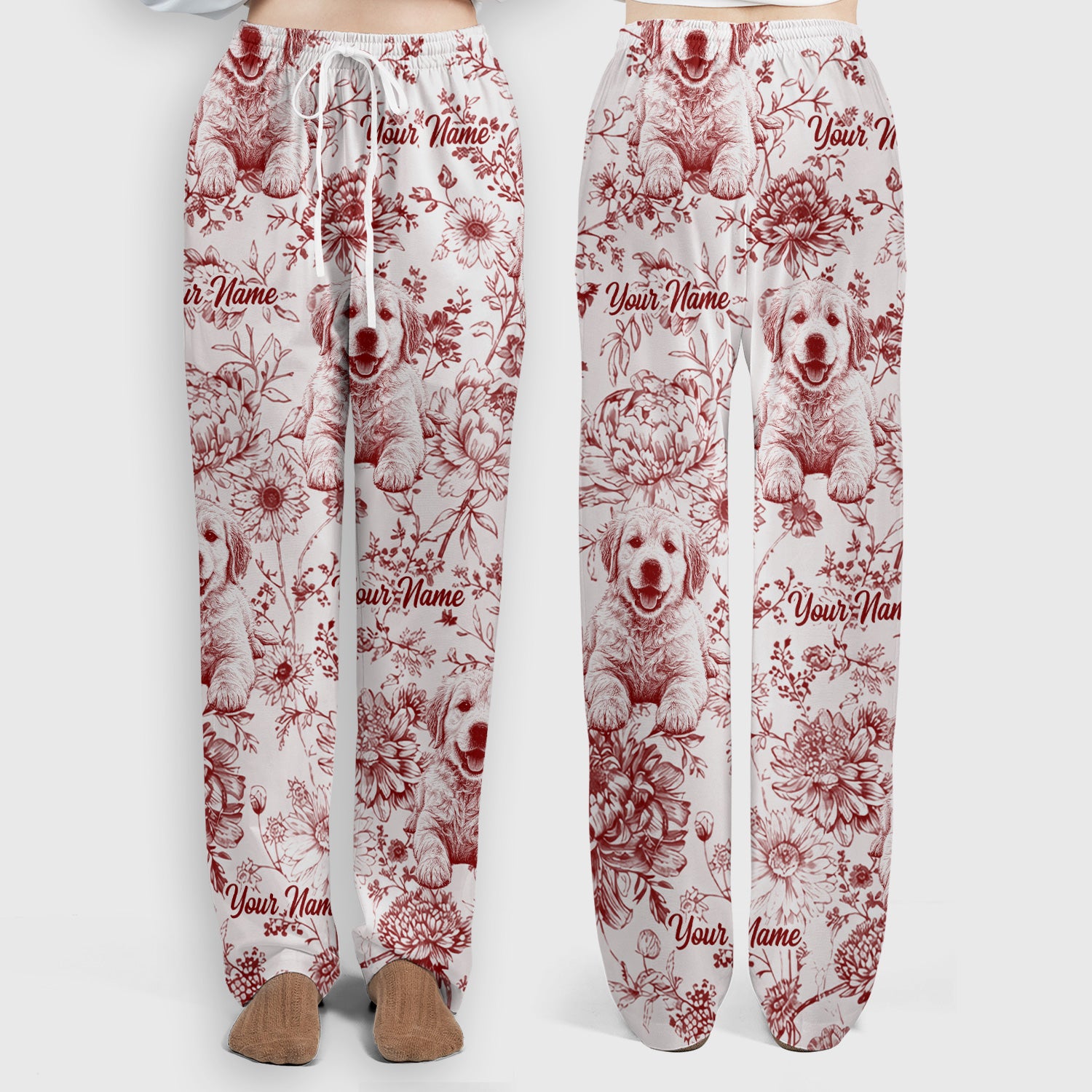 Personalized Custom Pet Photo Name Floral Pattern Scrub Set, Scrub Pants and V Neck Top