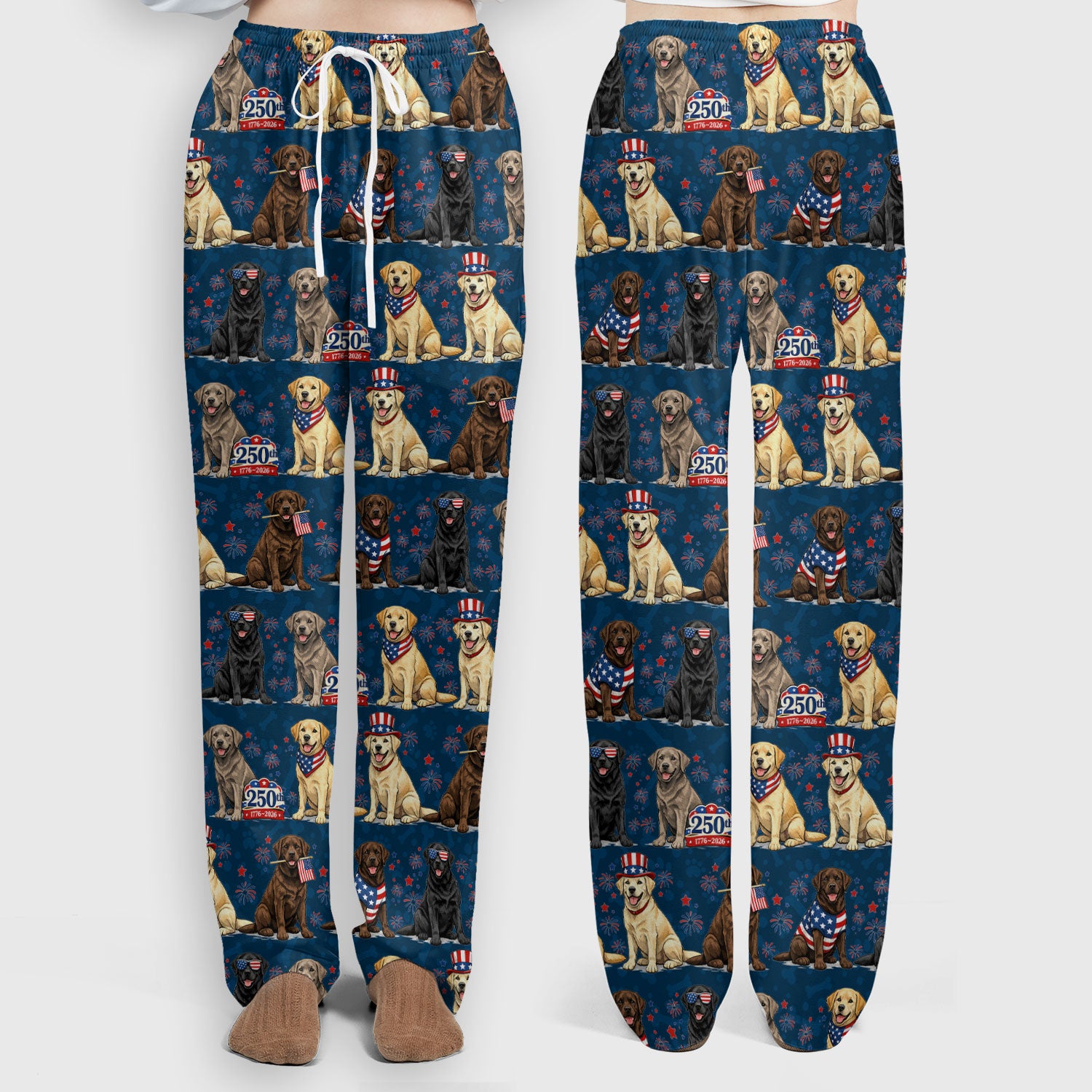 4th of July Labrador Dog Patriotic Print Scrub Set, Scrub Pants and V Neck Top