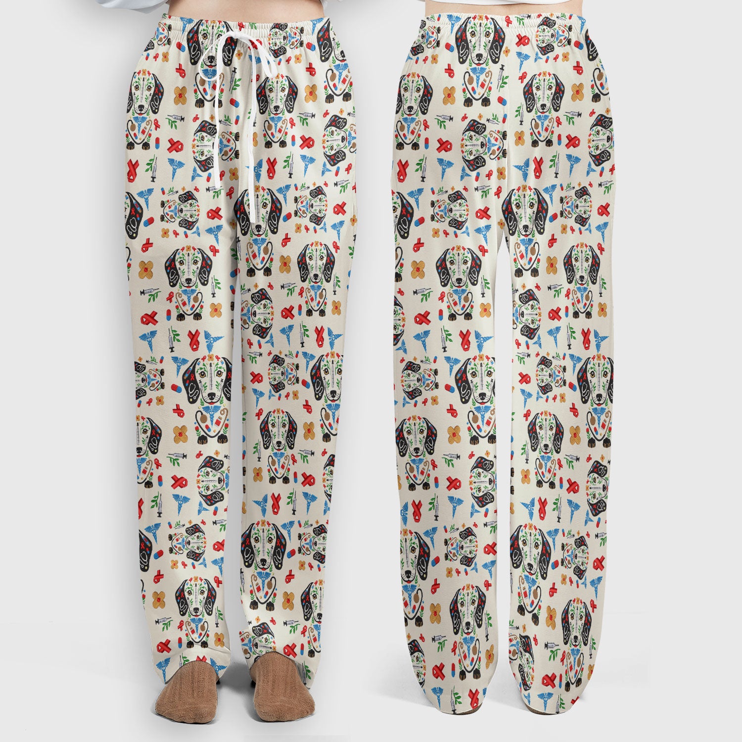 Dachshund Medical Icon Pattern Scrub Set, Women's Scrub Sets