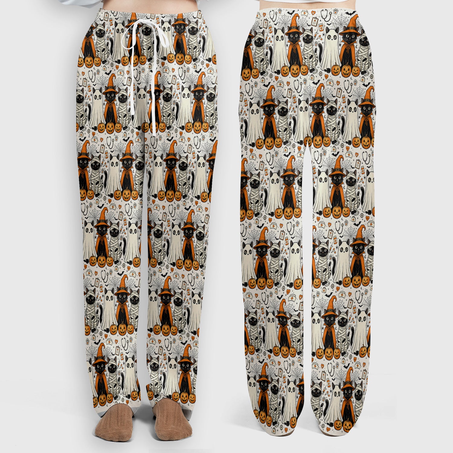Spooky Halloween Costume Cats Scrub Set, Scrub Pants and V Neck Top