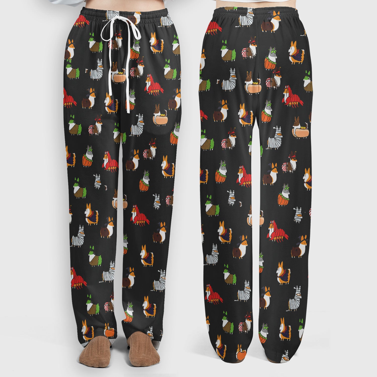 Cute Halloween Costume Corgis Scrub Set, Scrub Pants and V Neck Top