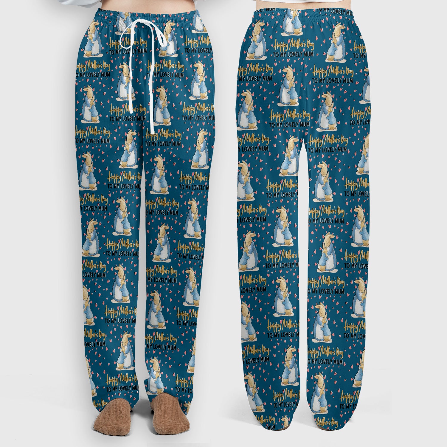 Happy Mothers Day Bunny Love Pattern Scrub Sets, Scrub Pants and V Neck Top