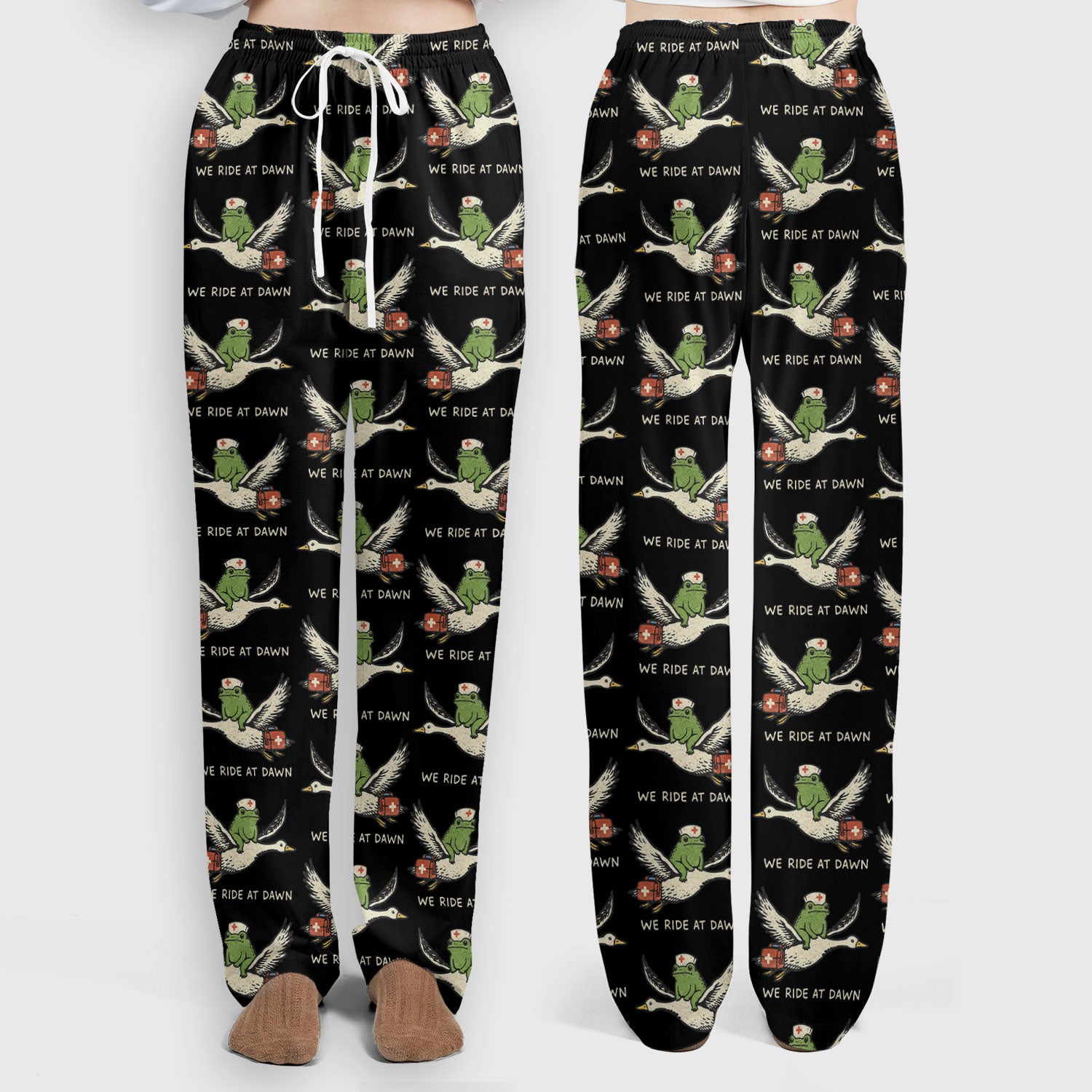 Funny Frog Riding Goose Nurse Pattern Scrub Set, Nurse Uniform Scrubs Set