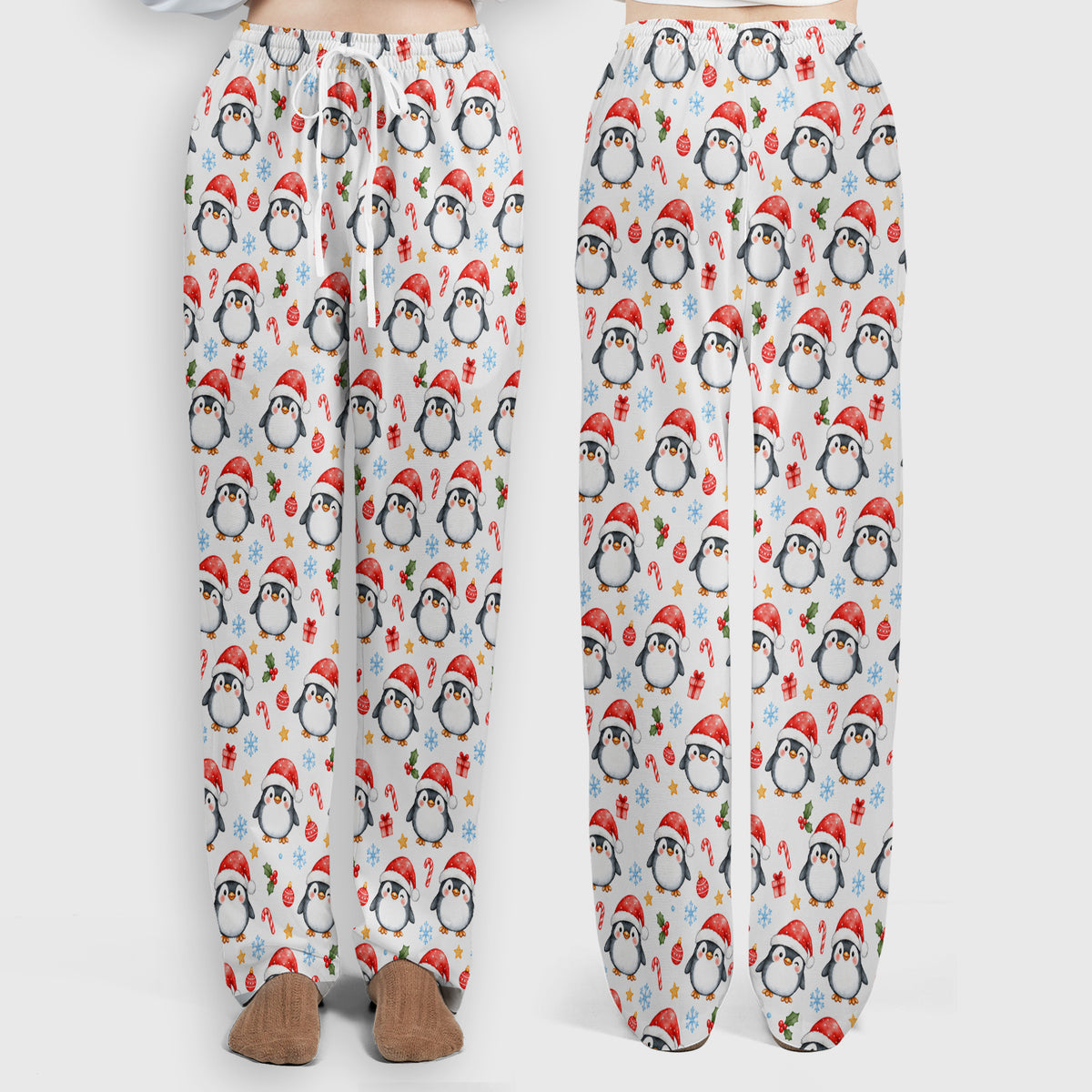 Christmas Penguins In Santa Hats Scrub Set, Scrub Pants and V Neck Top