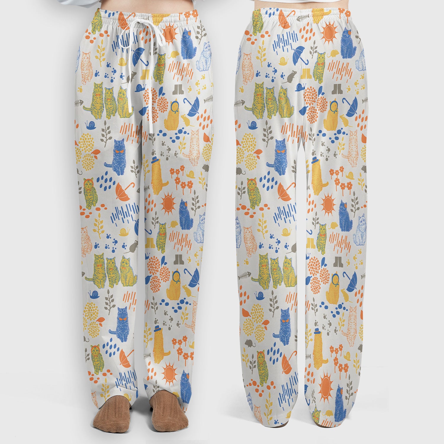 Cozy Rainy Day Cat Lover Nature Nurse Pattern Scrub Set, Scrub Pants and V Neck Top