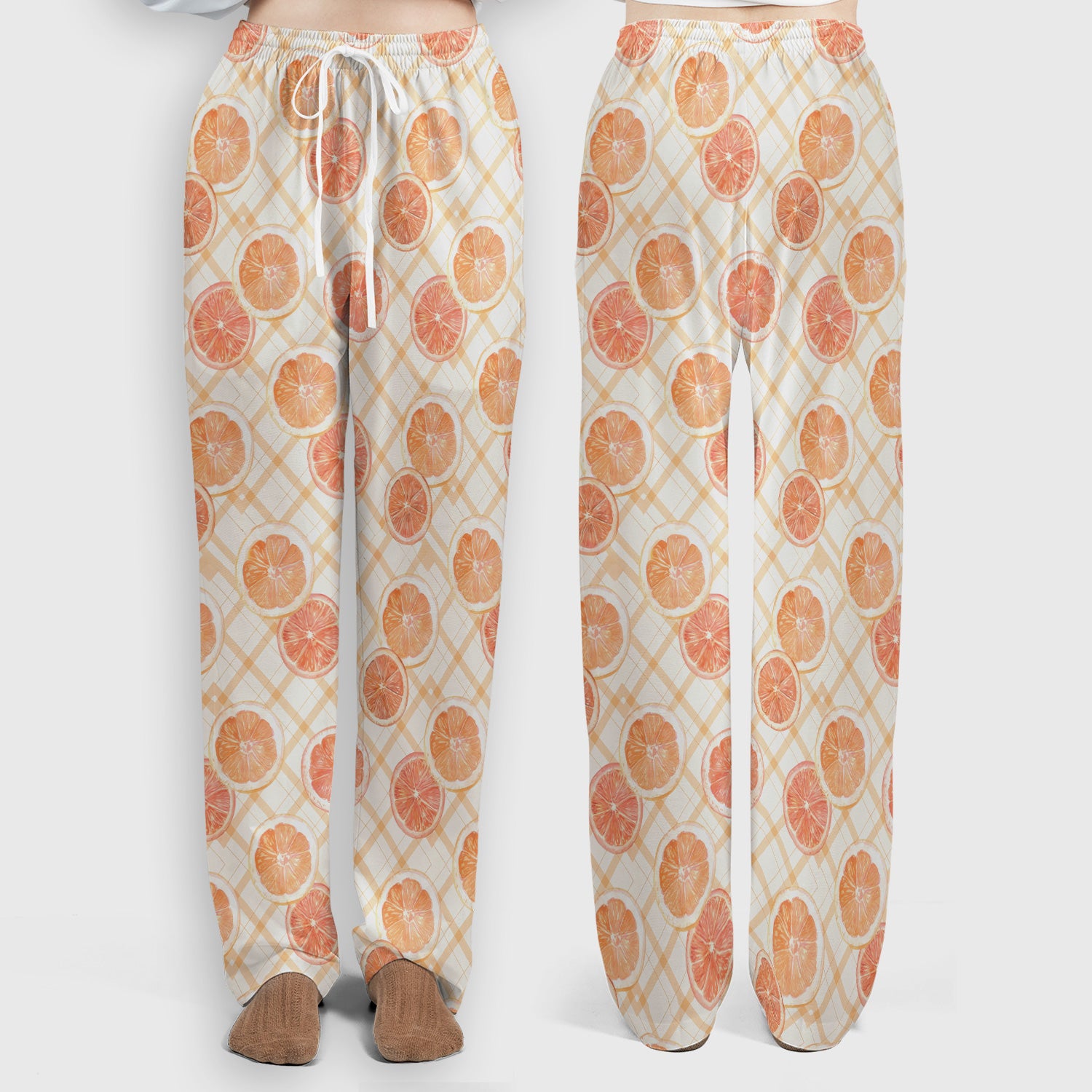 Fresh Grapefruit Slice Summer Fruit Pattern Scrub Sets, Scrub Pants and V Neck Top