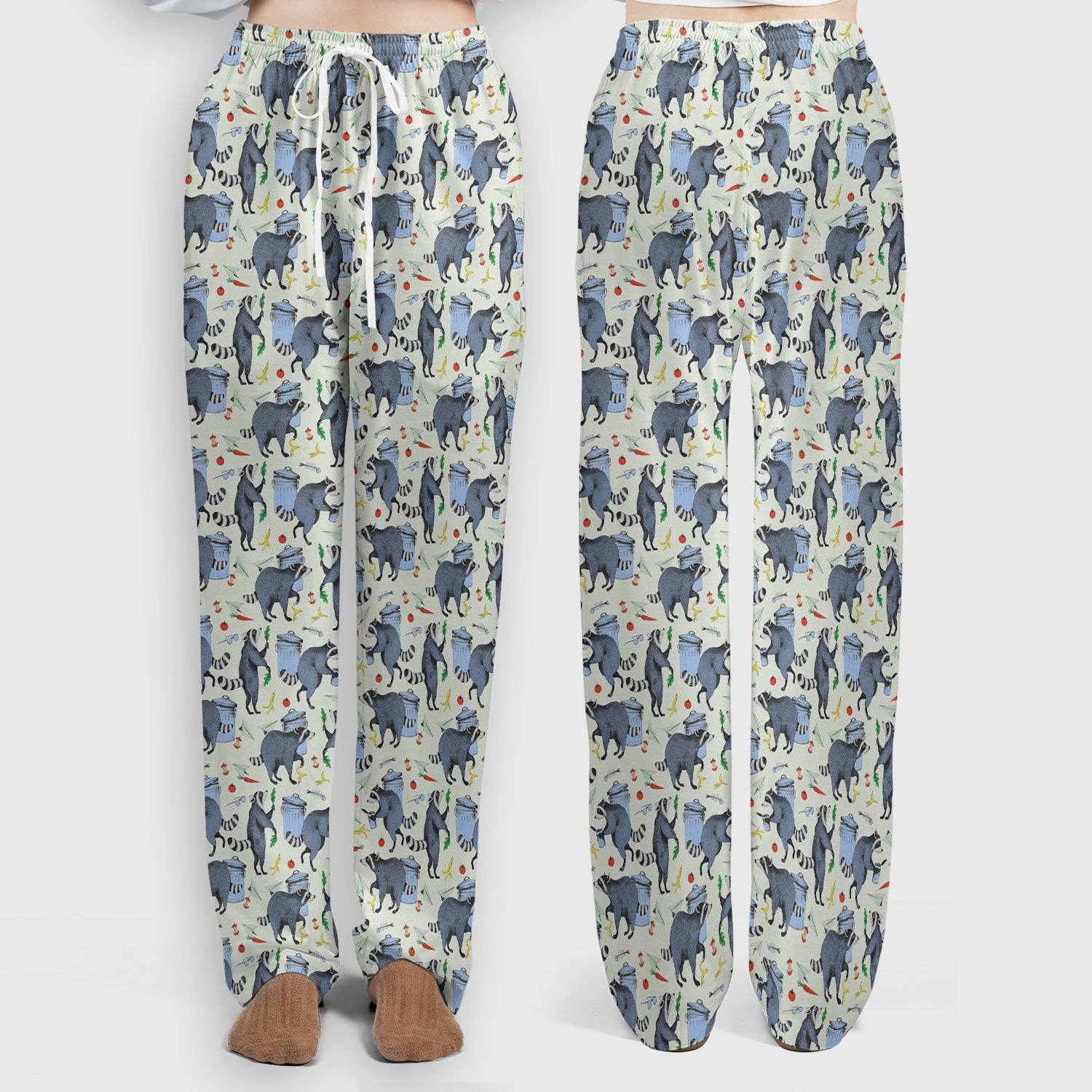 Playful Raccoon Trash Print Women's Scrub Set, Scrub Pants and V Neck Top