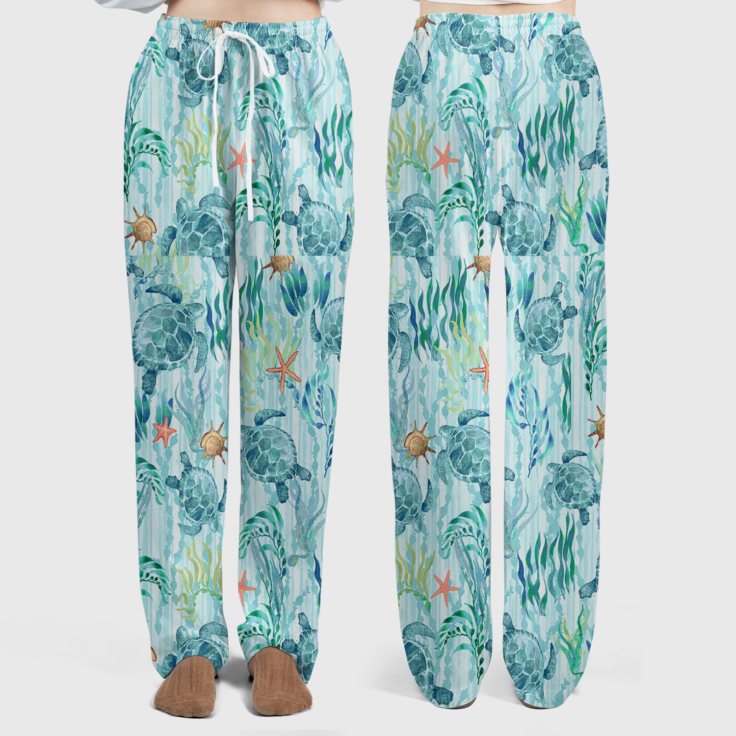Sea Turtle Ocean Watercolor Print Scrub Set, Scrub Pants and V Neck Top