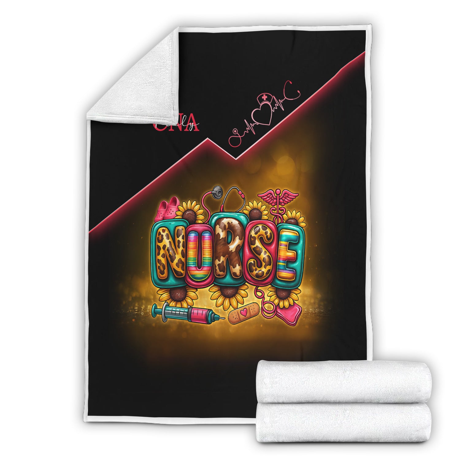 Custom Nurse Throw Blanket - Flower Medical & Syringe Graphic Design - Fun Gift for RN, LPN, Medical Staff