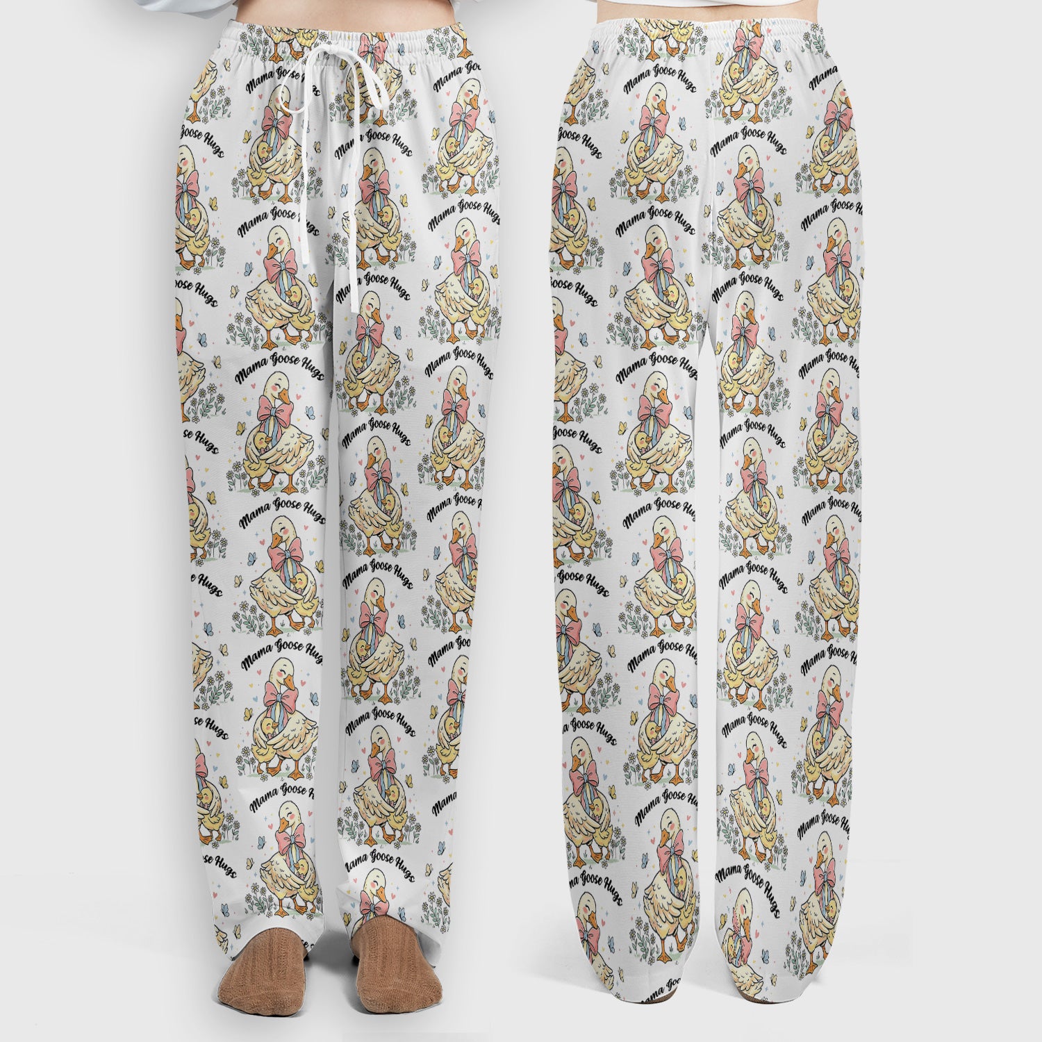 Cute Mama Goose Hug Pattern Scrub Set, Scrub Pants and V Neck Top