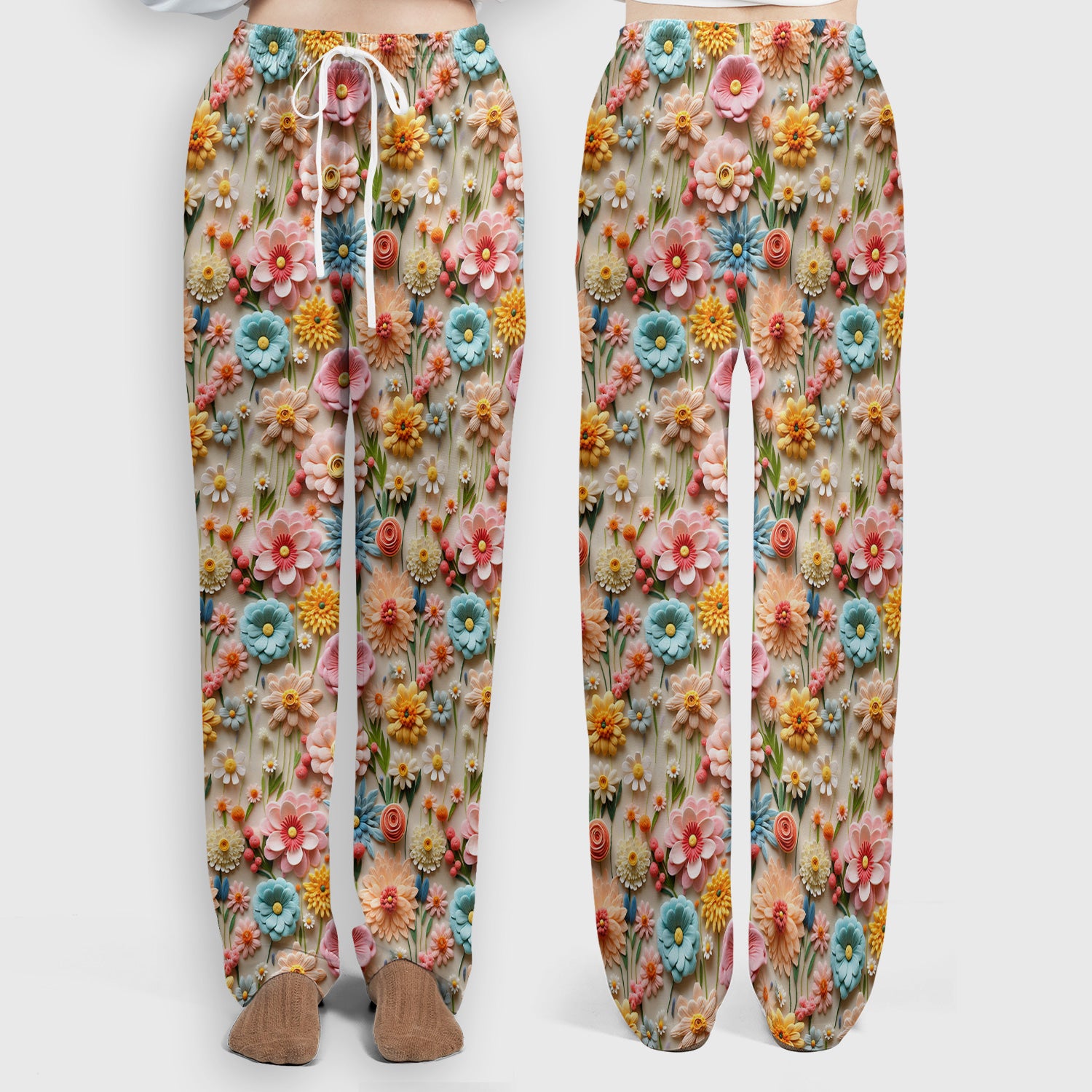 Colorful Blooming Wildflower Pattern Scrub Set, Scrub Pants and V Neck Top