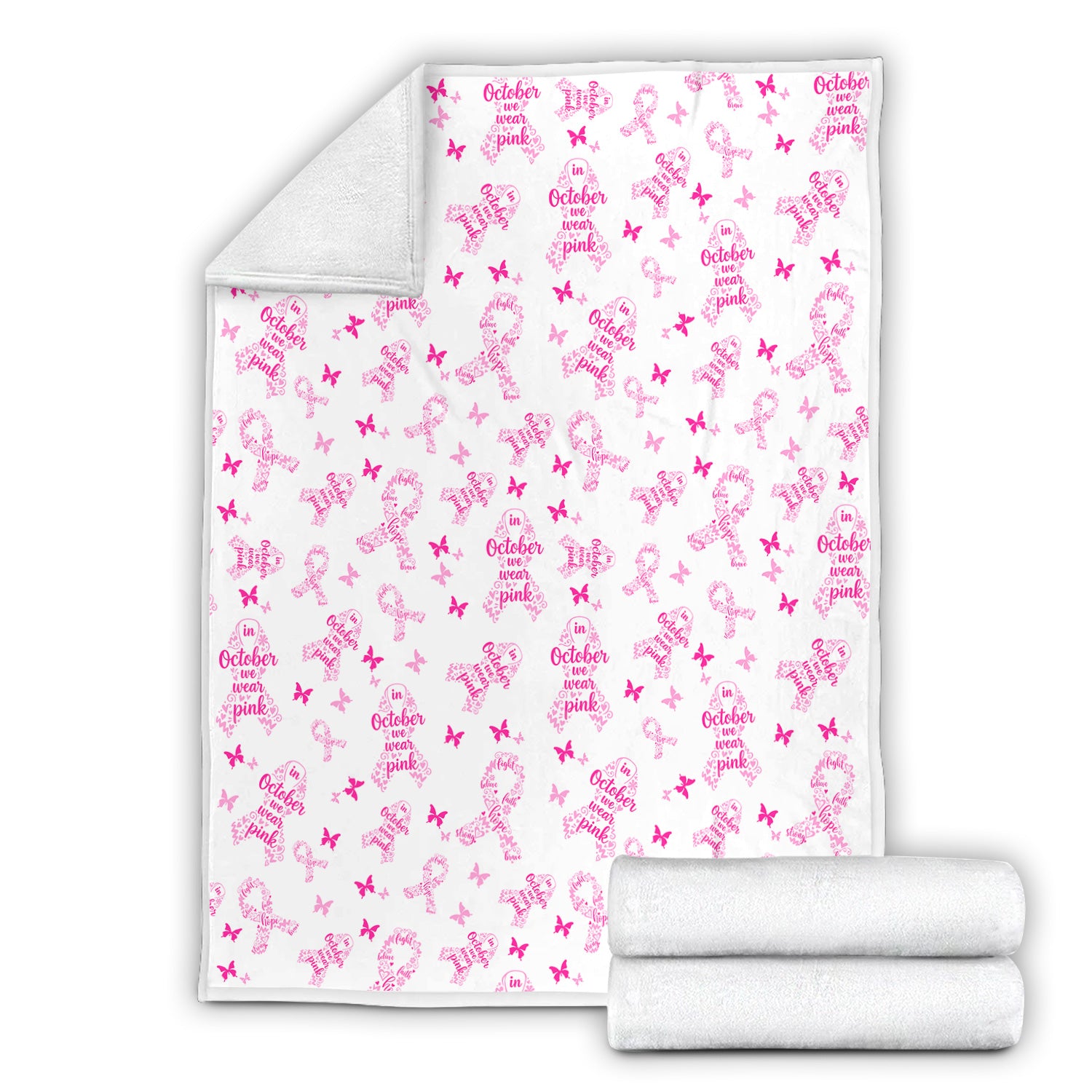Custom October Awareness Blanket with Pink Ribbons - Inspirational Breast Cancer Support Throw - Gift for RN, CNA, LPN