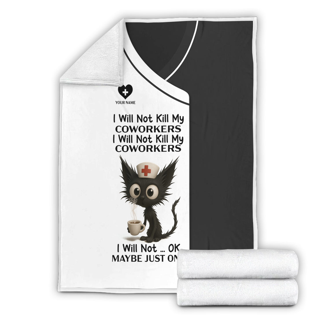 Personalized Funny Nurse Blanket with Angry Cat Quote - I Will Not Kill My Coworkers Design - Custom Name Gift for RN LPN CNA