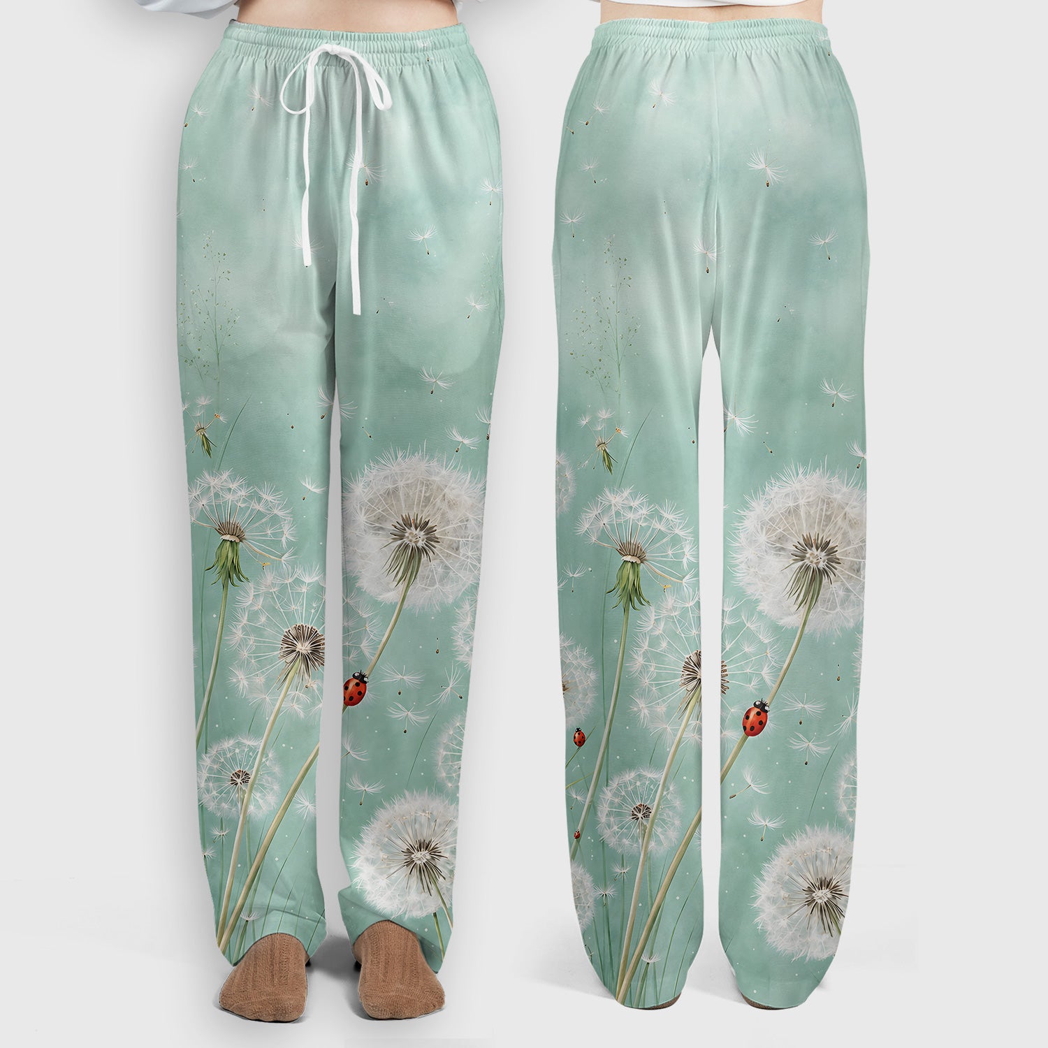 Dandelion Wishes Ladybug Meadow Pattern Scrub Set, Scrub Pants and V Neck Top