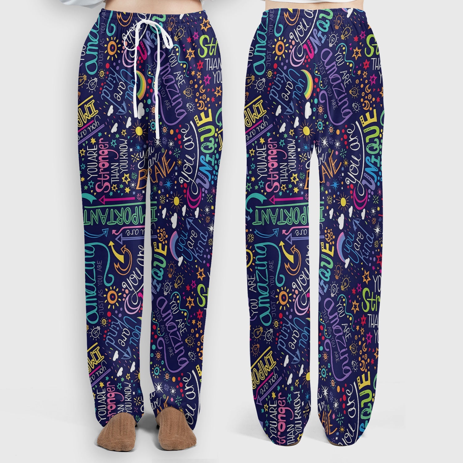 Inspirational Quote Pattern Scrub Set, Scrub Pants and V Neck Top