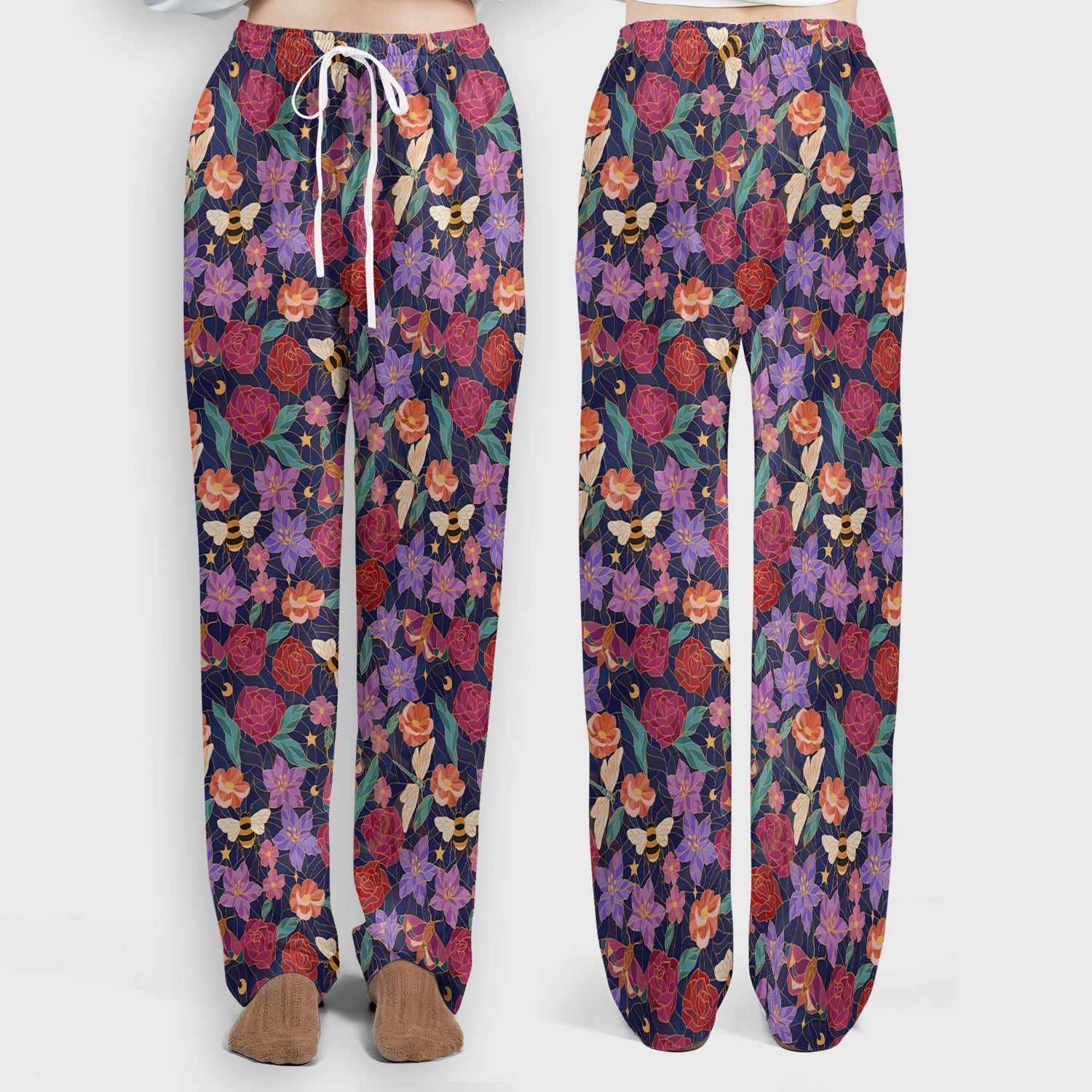 Charming Floral Garden With Bees And Dragonflies Scrub Set, Scrub Pants and V Neck Top