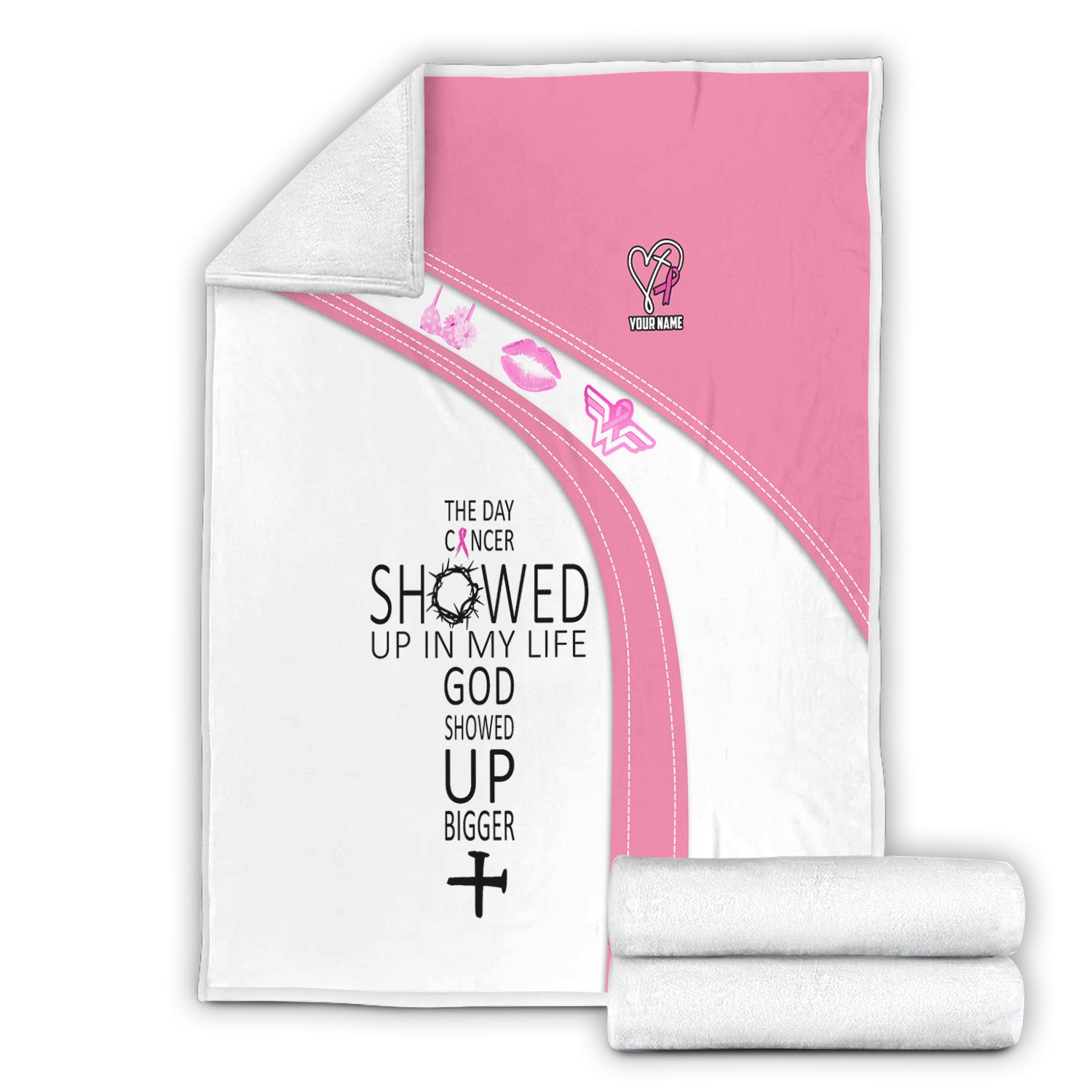 Personalized Christian Breast Cancer Blanket - God Showed Up Bigger Faith Quote - Gift for Women RN LPN CNA