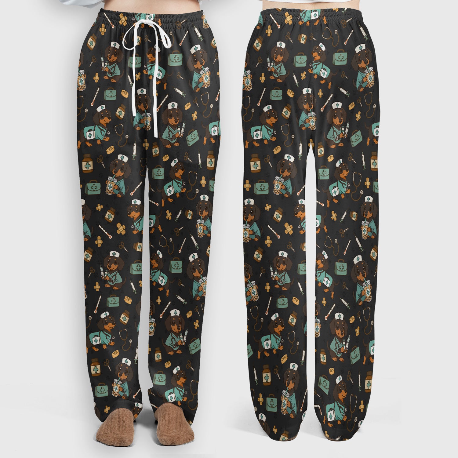 Funny Dachshund Nurse Scrubs Set - Cute Dog Print Medical Shirt - Holiday Nurse Scrub Top Gift for RN CNA Doctor, Women & Men