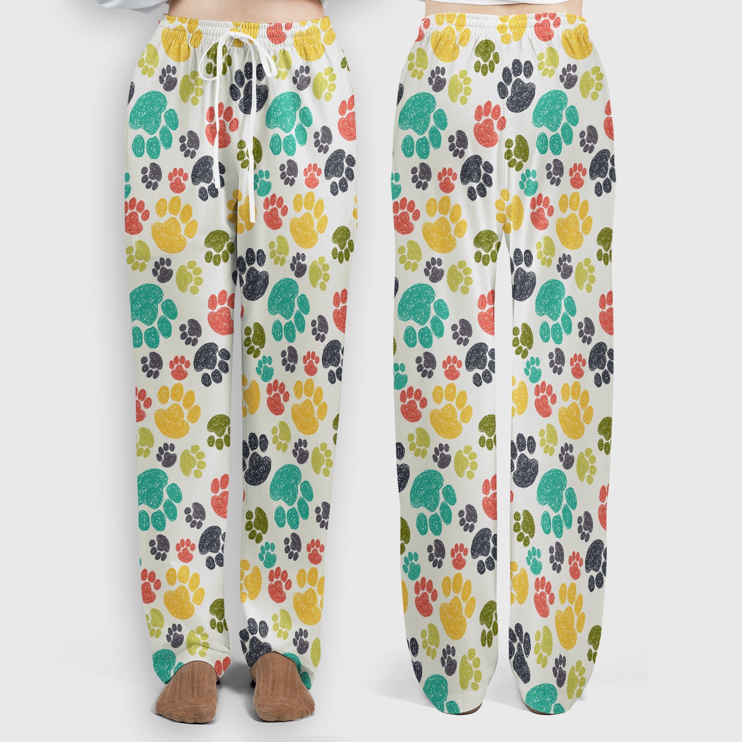 Colorful Paw Print Animal Pattern Scrub Set, Scrub Pants and V Neck Top
