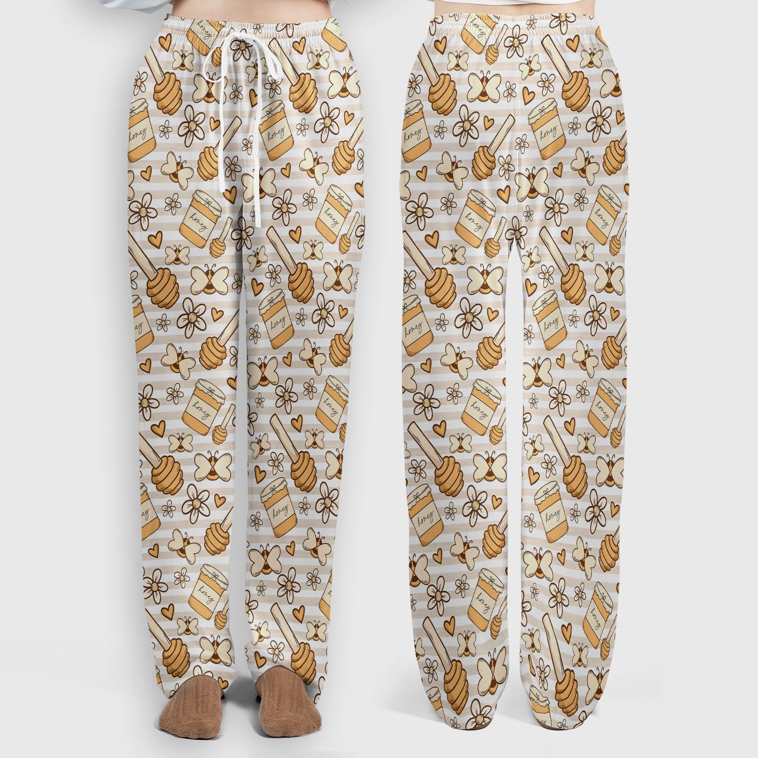 Honey Jar With Daisy Flower Pattern Scrub Set, Scrub Pants and V Neck Top