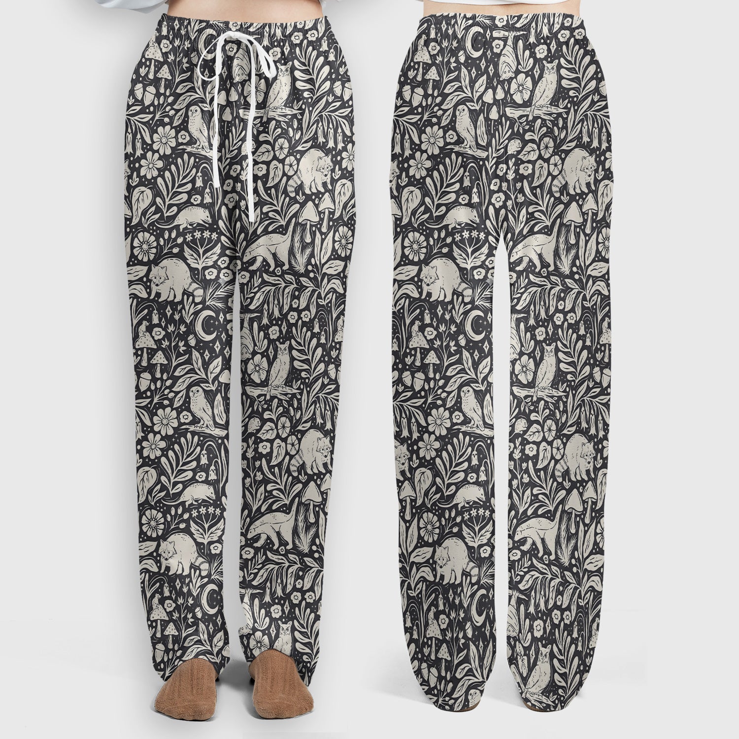 Woodland Animal Forest Pattern Scrub Set, Scrub Pants and V Neck Top