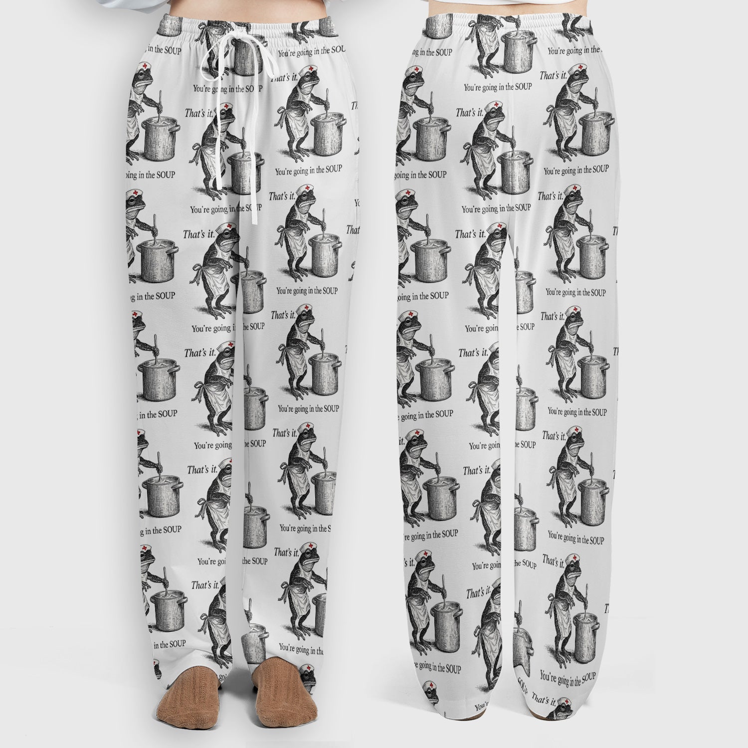 Funny Nurse Frog Cooking Soup Vintage Pattern Scrub Set, Scrub Pants and V Neck Top