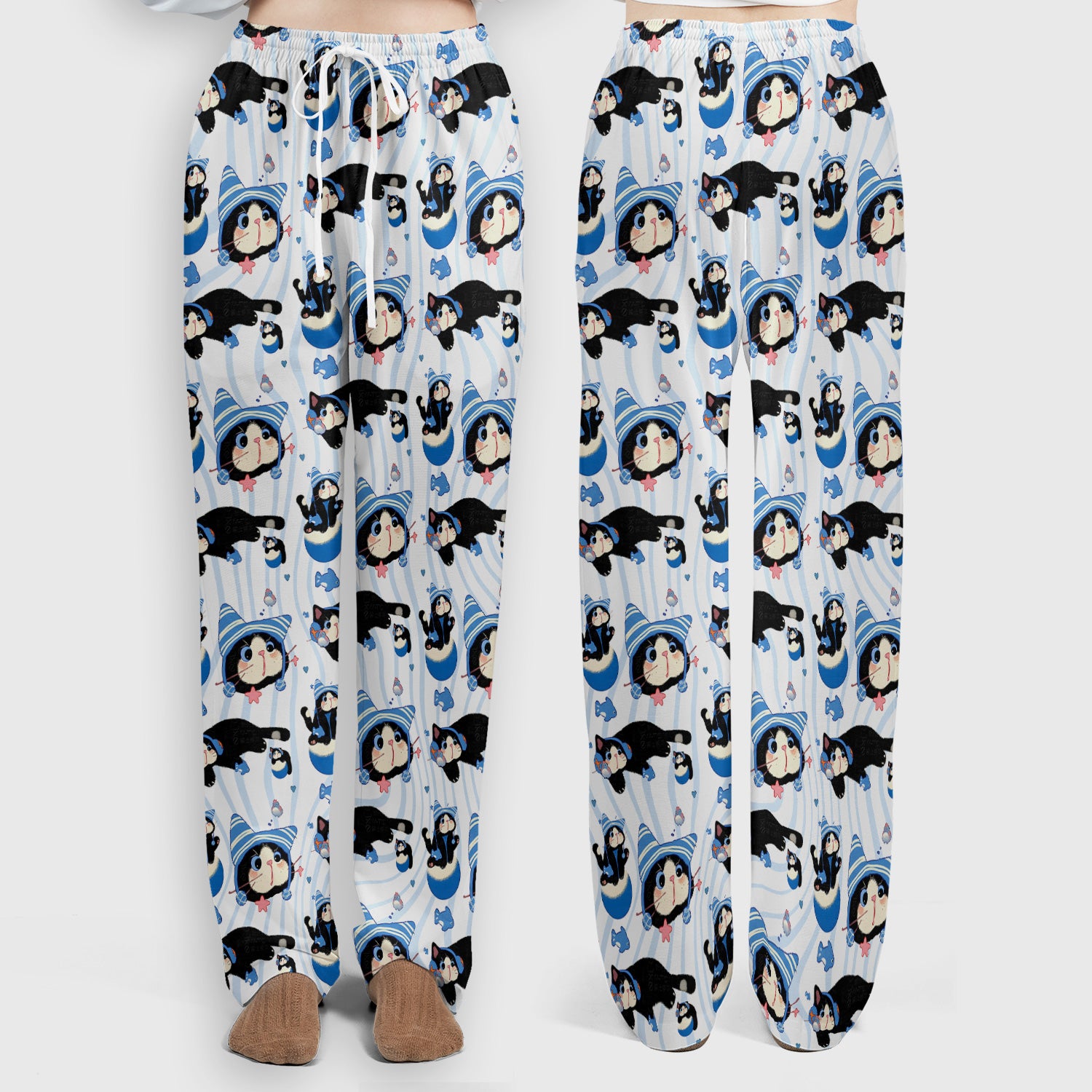 Charming Kitten Fish Pattern Scrub Set, Scrub Pants and V Neck Top