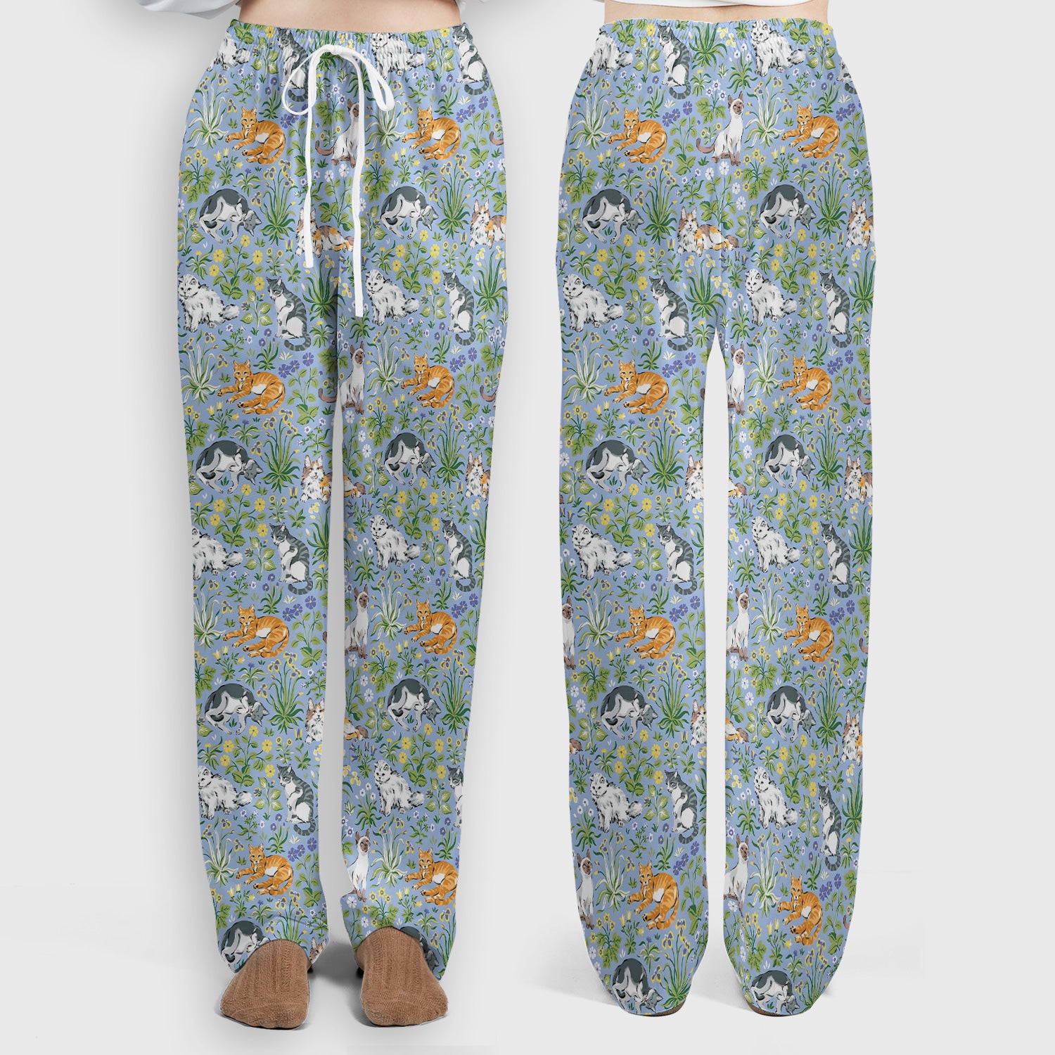 Cute Floral Cat Garden Pattern Women's Scrub Set, Breathable Med Uniform