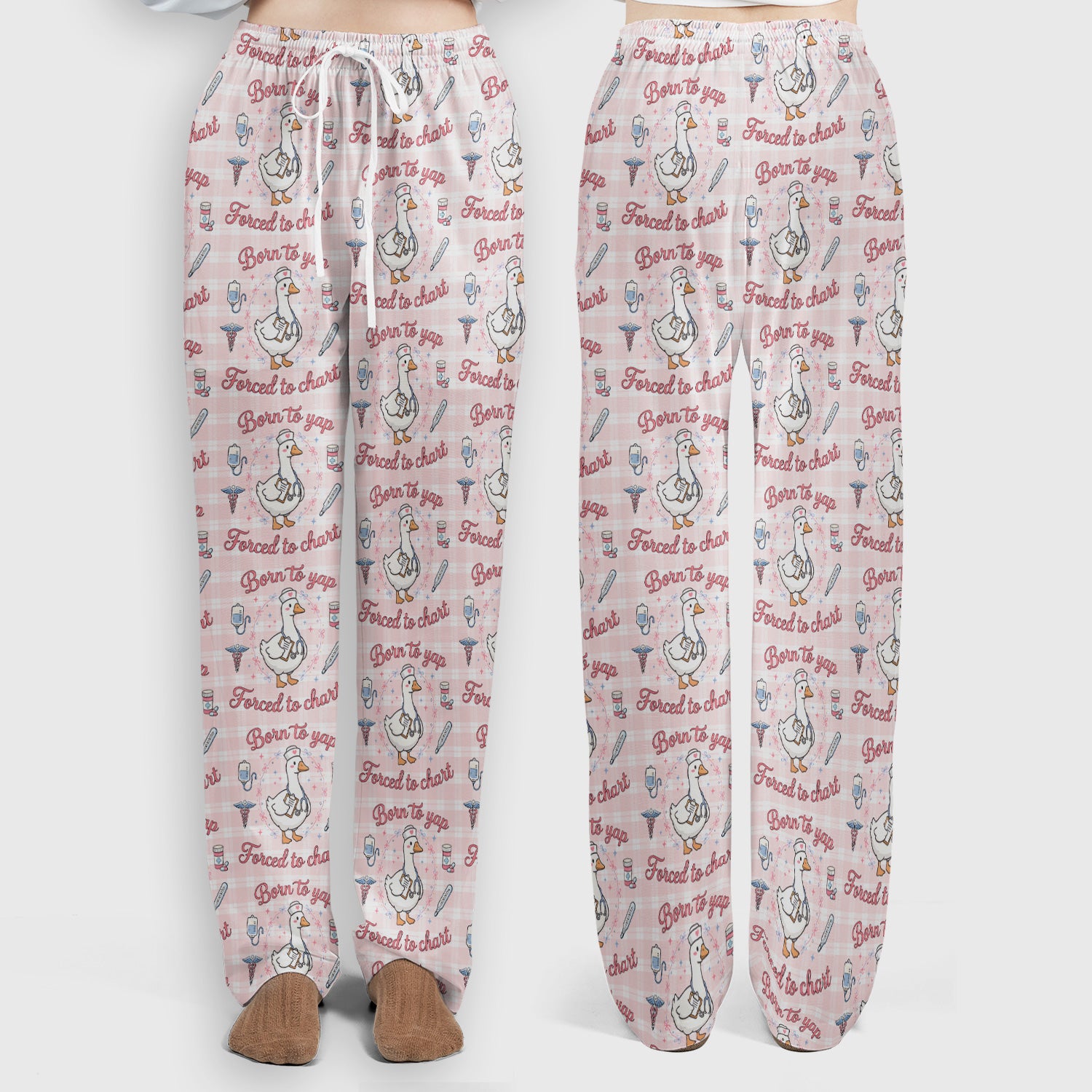 Funny Nurse Goose, Born To Yap Forced To Chart Pattern Scrub Set, Scrub Pants and V Neck Top