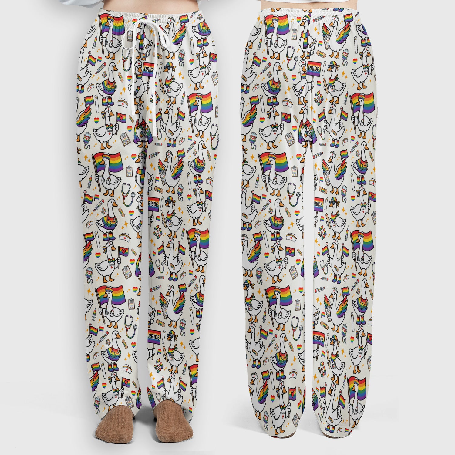LGBT Pride Nurse Duck Pattern Scrub Set, Breathable Med Uniform