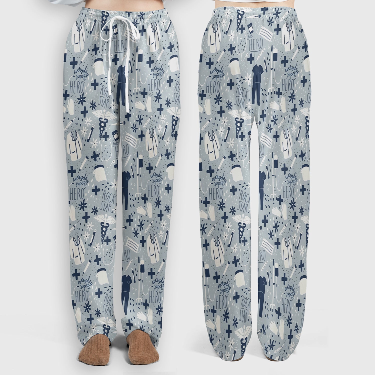 Inspirational Healthcare Hero Medical Tools Nurse Pattern Scrub Set, Scrub Pants and V Neck Top