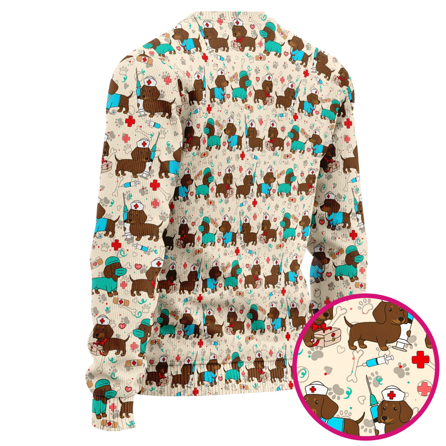 Cute Wiener Dog Dachshund Nurse Scrub Set, Funny Dachshund Dog Scrubs Shirt, Breathable Fabrics Nursing Uniform